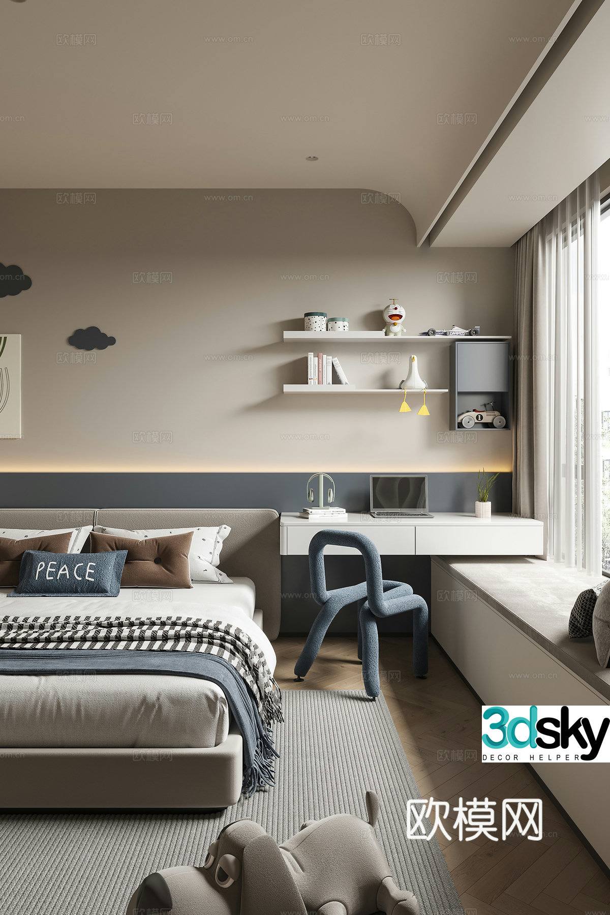 Modern boy room 3d model