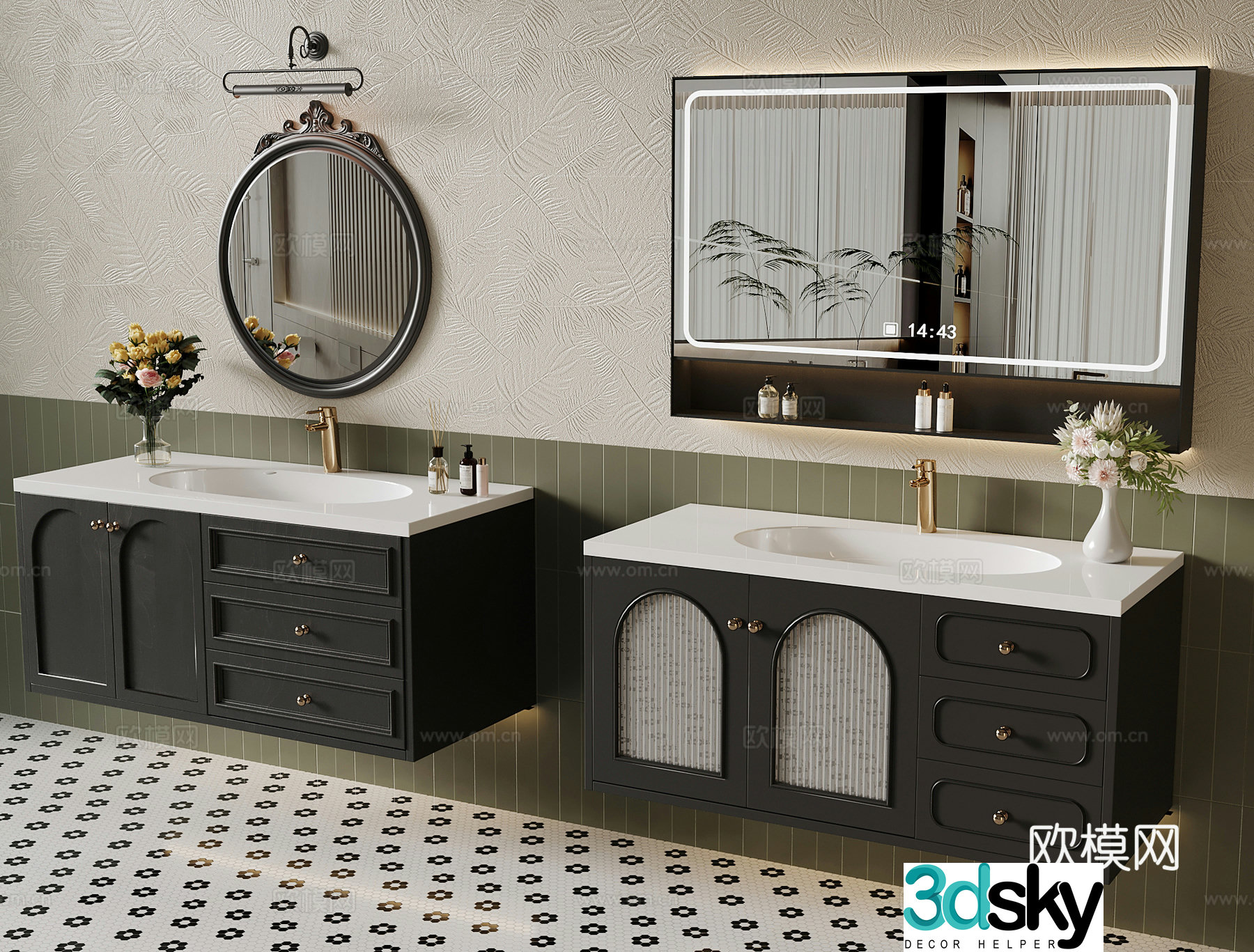 French bathroom cabinet bathroom mirror 3d model