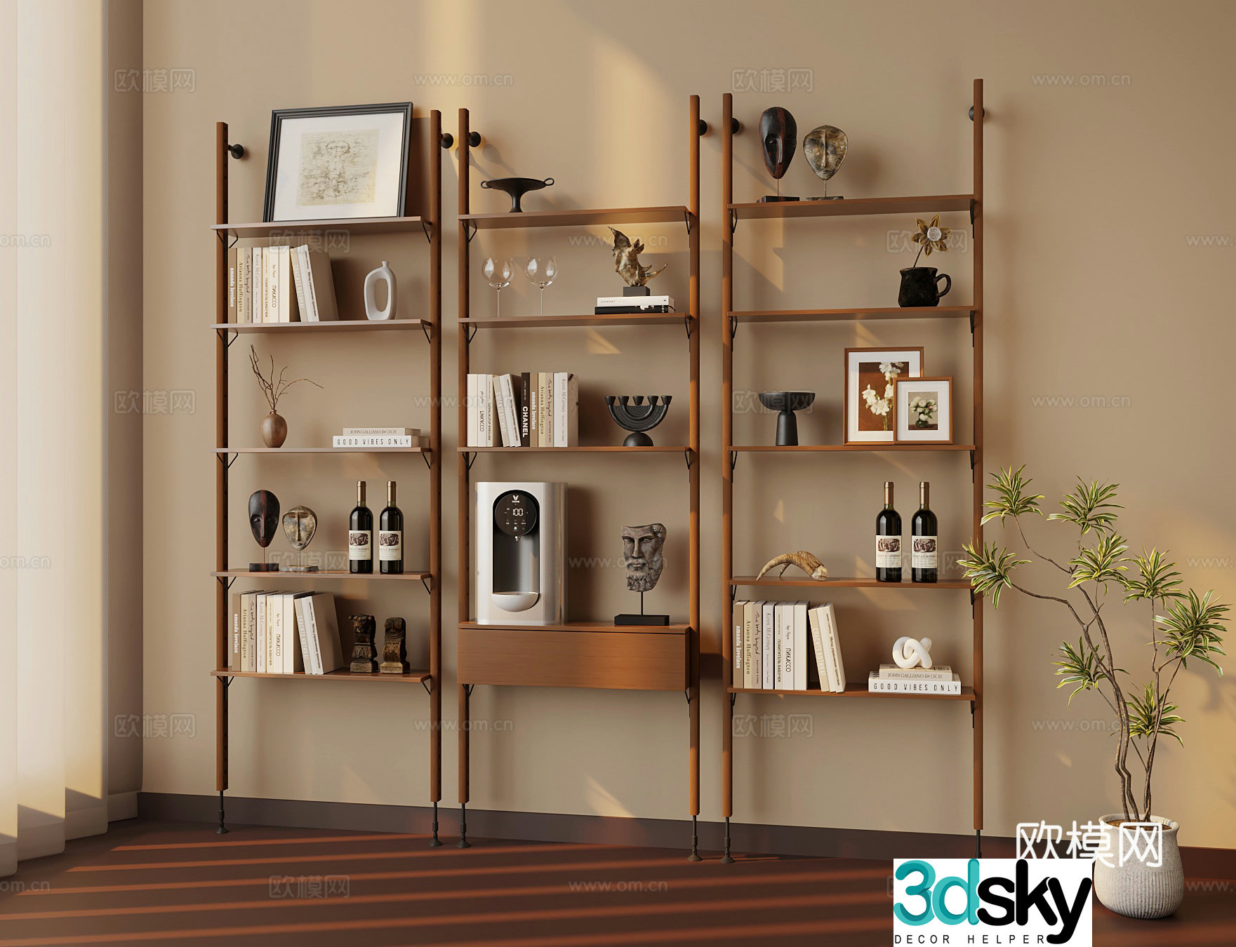Middle-aged bookshelf bookcase 3d model