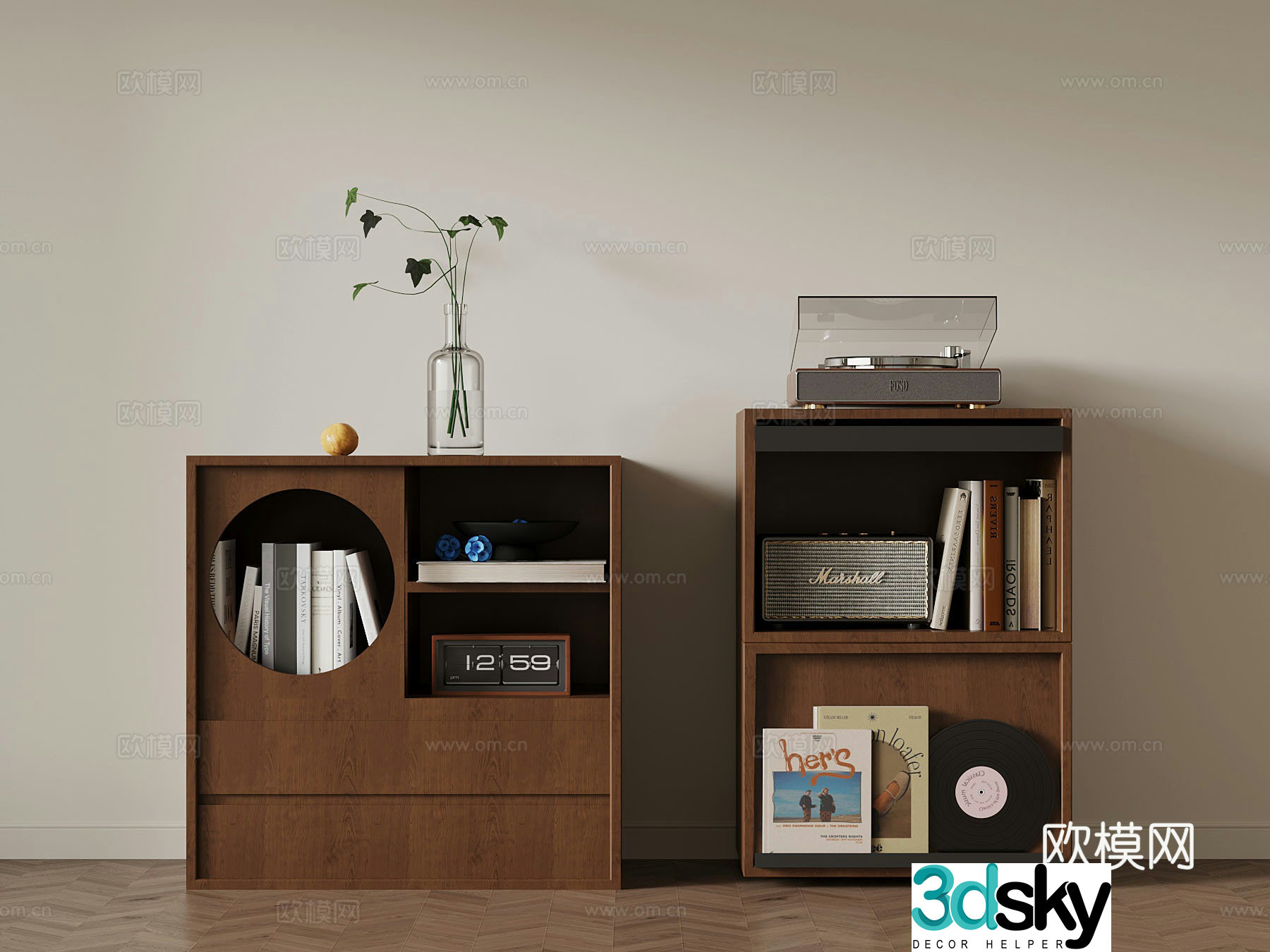 Medium style cabinet low cabinet 3d model