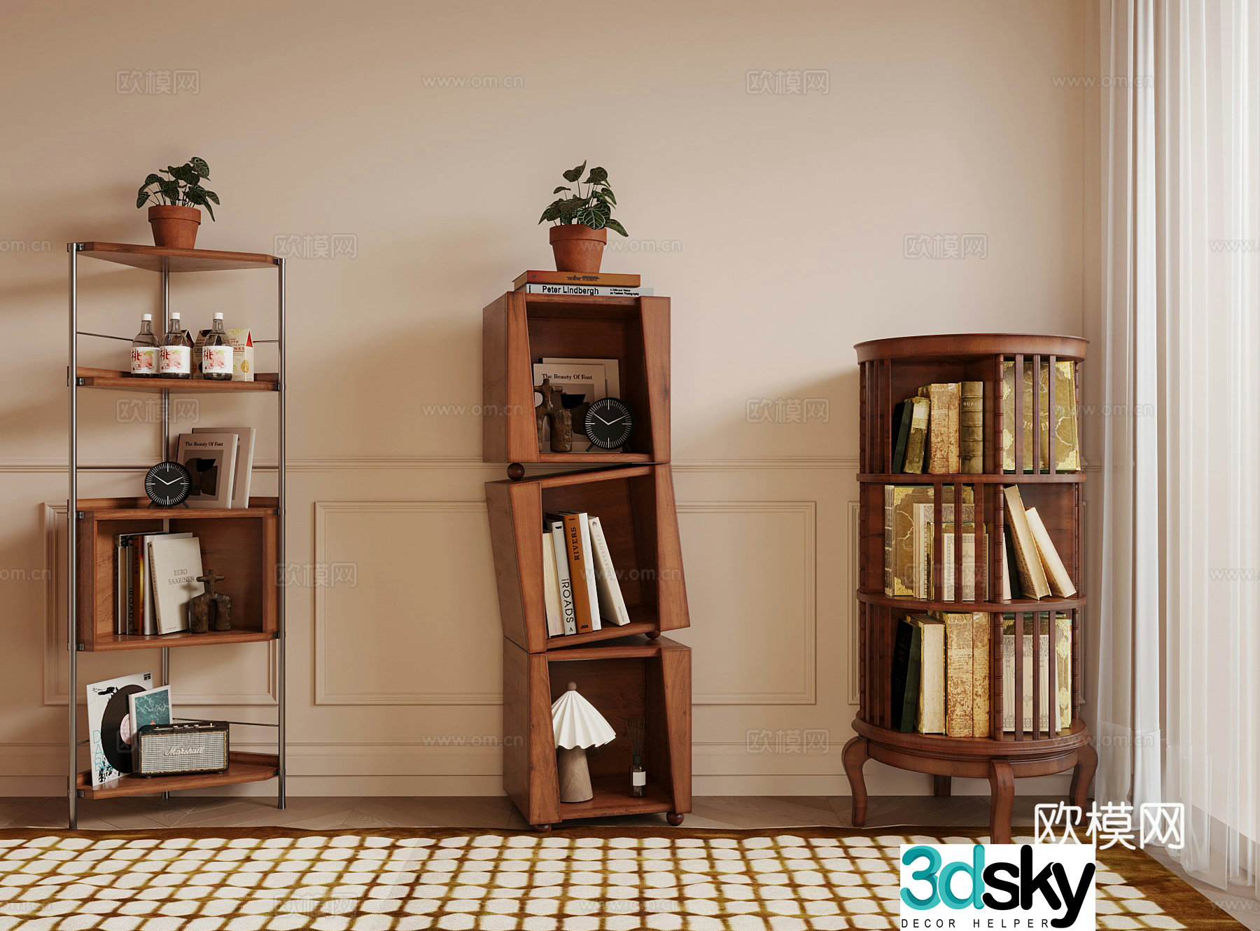 Retro bookshelf shelf 3d model