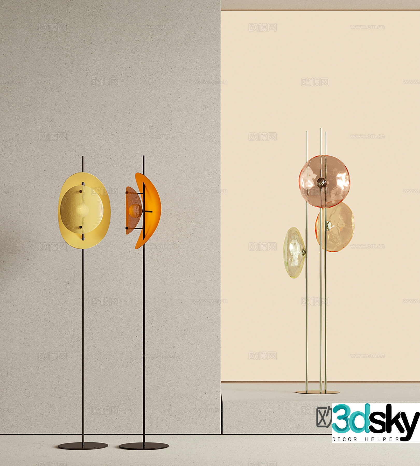 Modern dopamine glass floor lamp ambient lamp Memphis Bauhaus Sichuan volcanic lava floor lamp 3D model