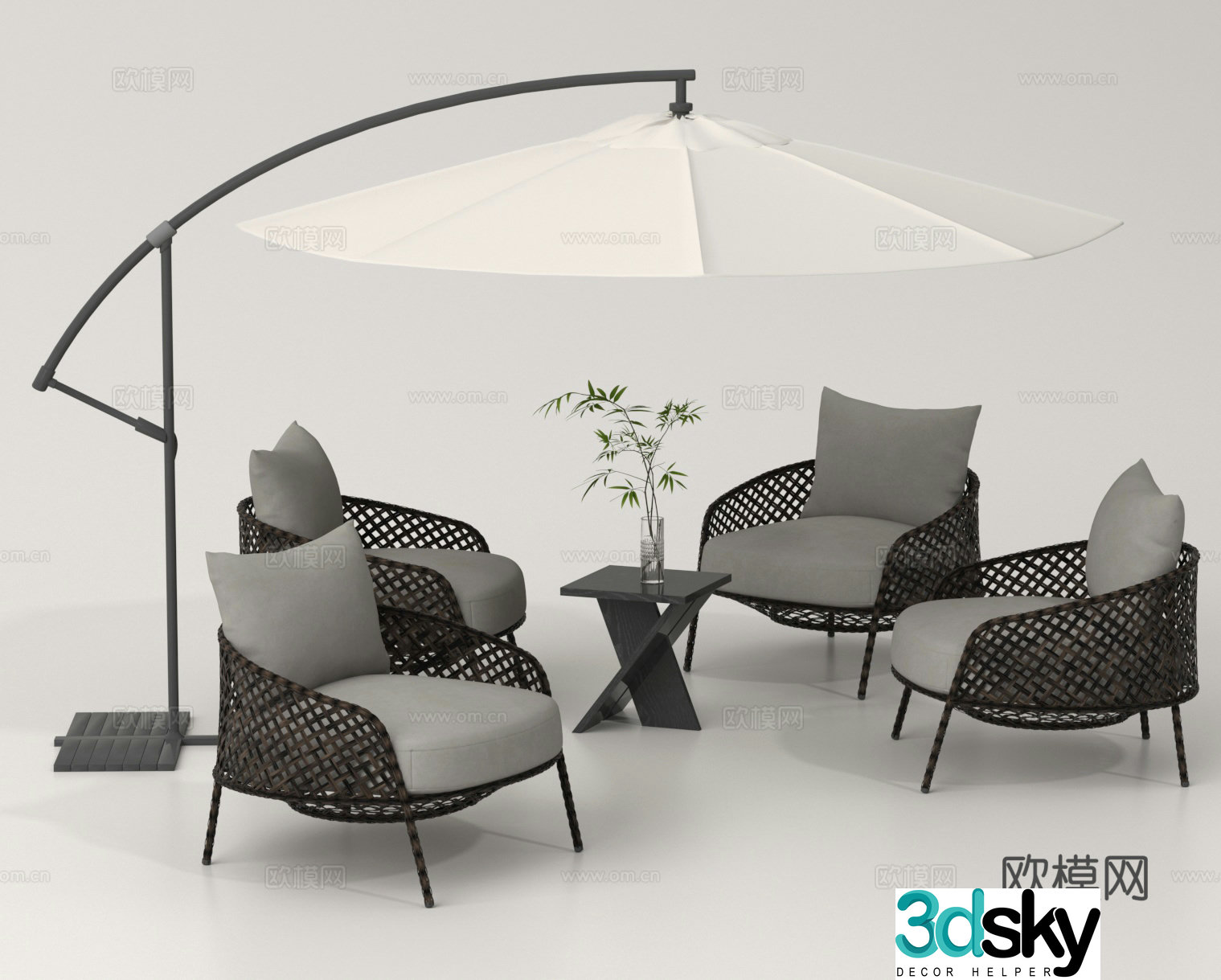 Outdoor sofa leisure table and chair parasol 3d model
