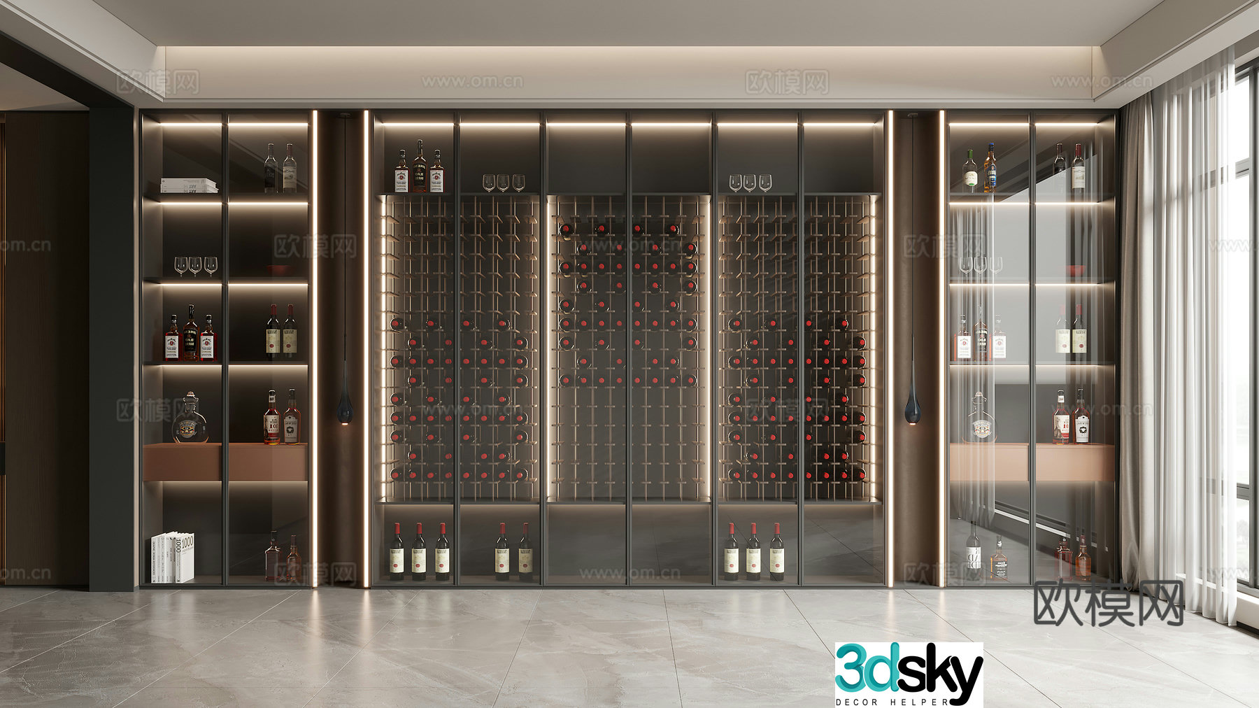 Modern light luxury wine cabinet 3D model