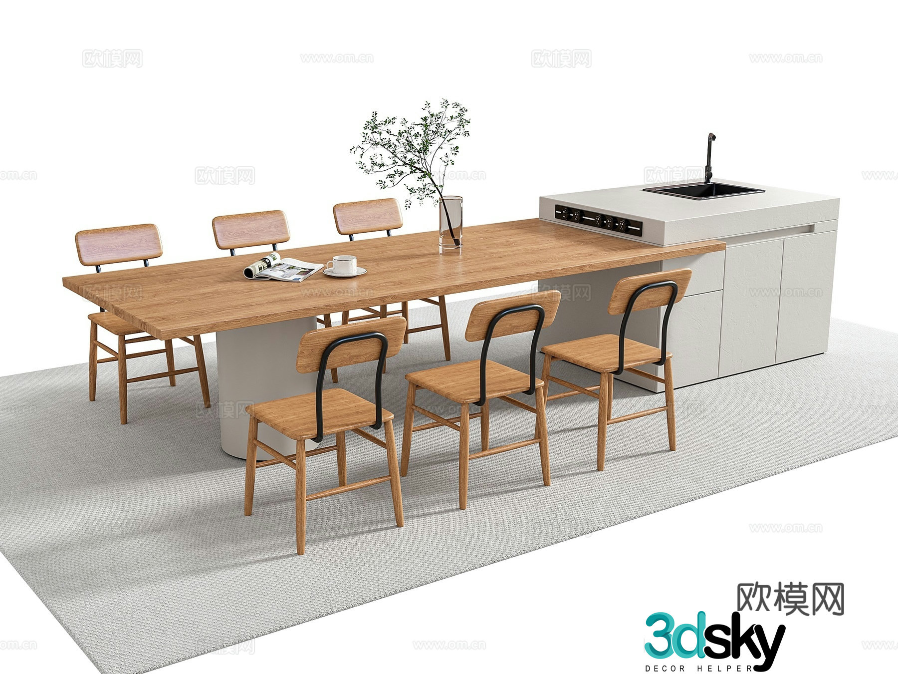 Modern Nakajima Dining Table and Chair 3D Model
