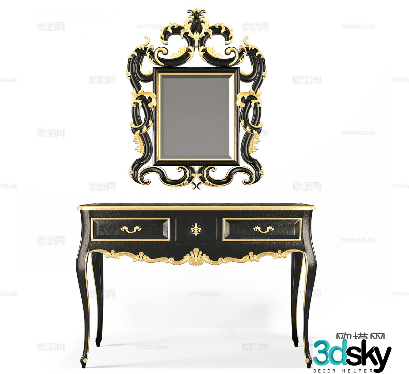 American solid wood dressing cabinet dressing table European dressing cabinet Simple European dressing cabinet French dressing cabinet 3D model