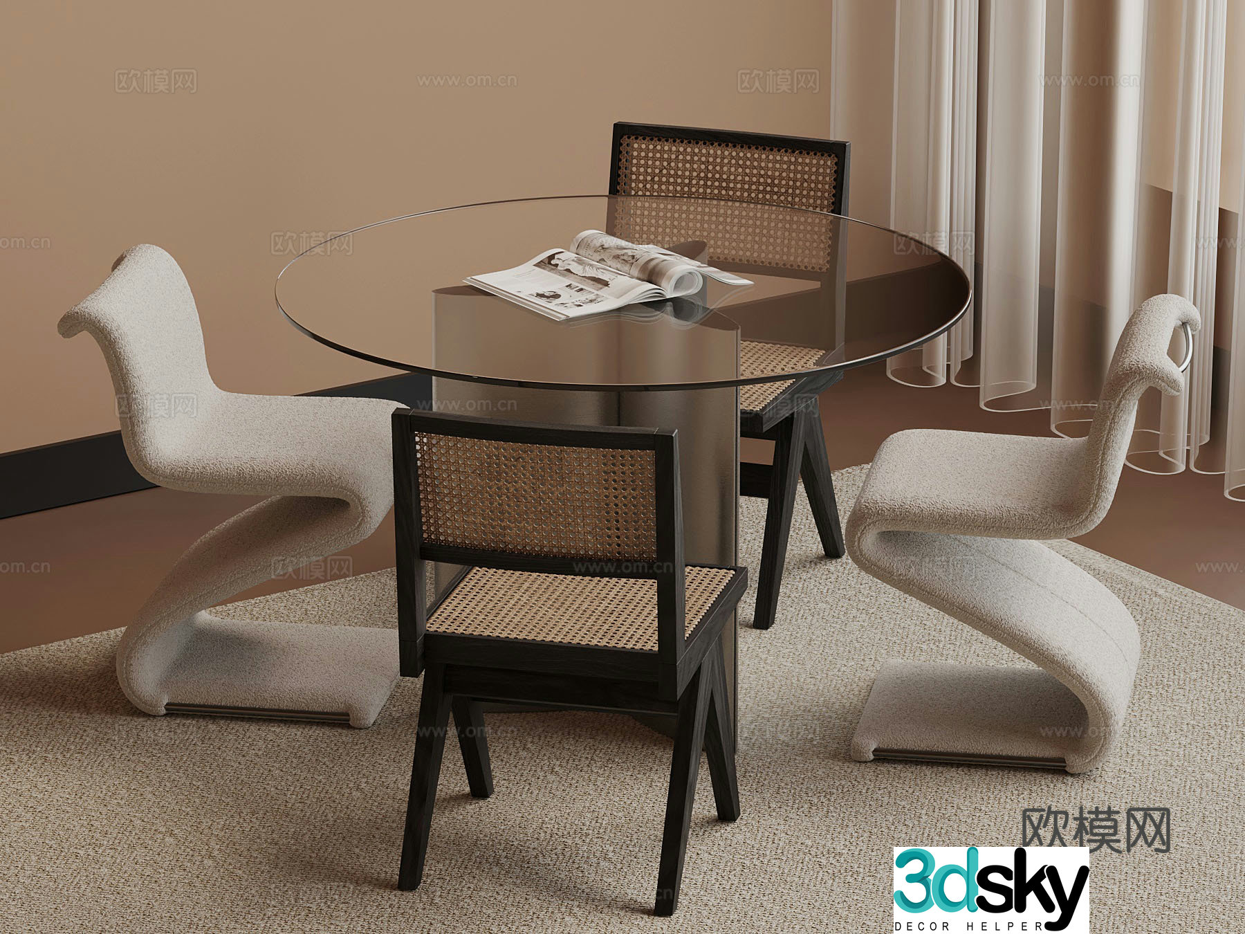 Creamy dining table round dining table 3d model