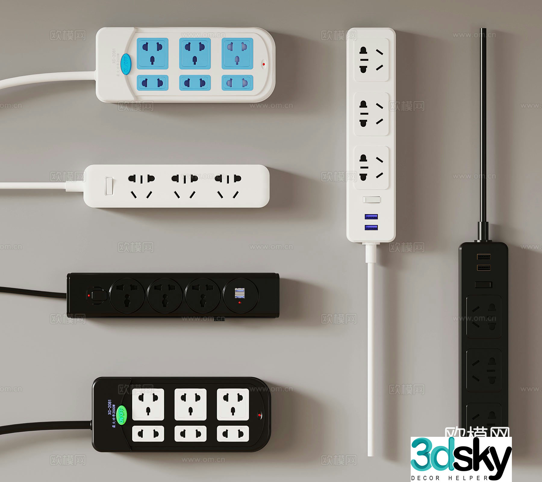 Modern socket plug board plug row 3D model