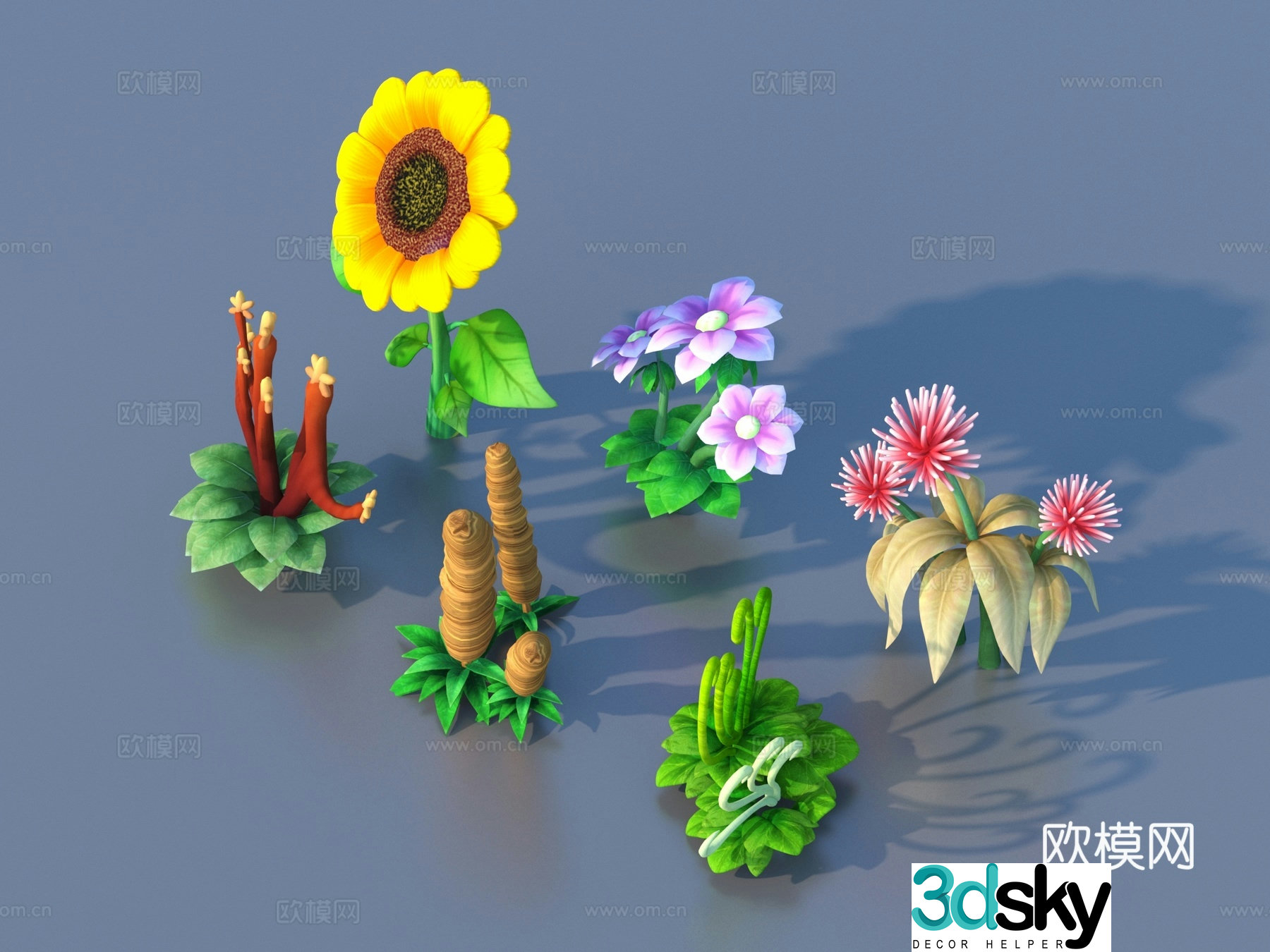 Cartoon Plants Shrub Flowers and Plants 3d Model