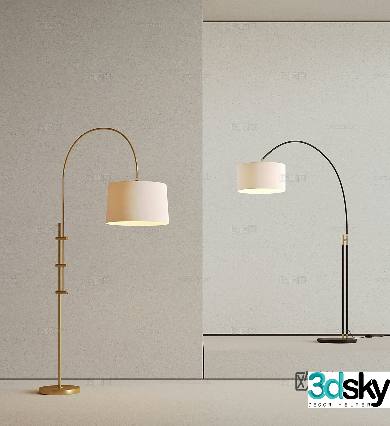 French cream-wind curved floor lamp metal floor lamp fishing floor lamp 3d model
