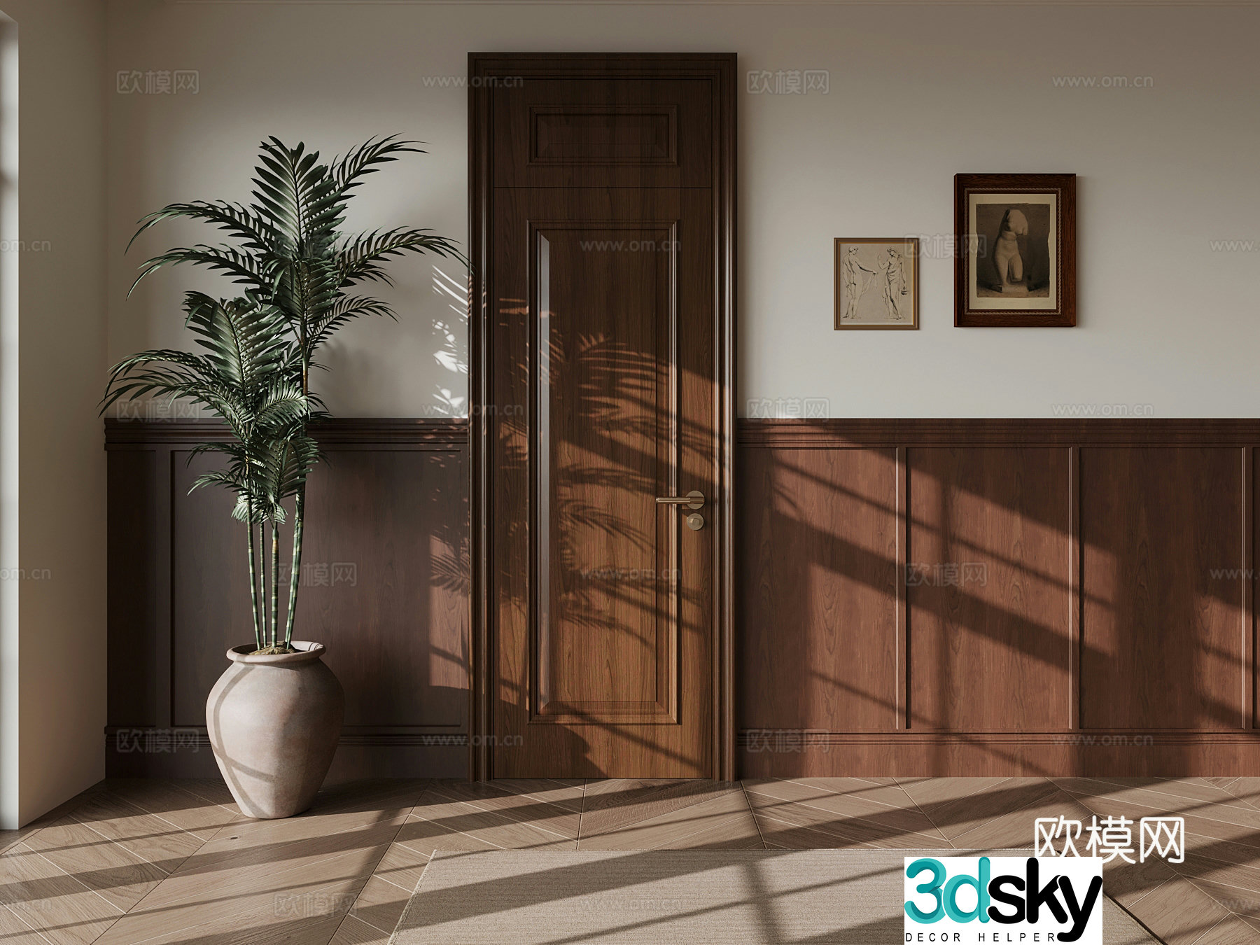 Medium style single door wall skirt 3D model
