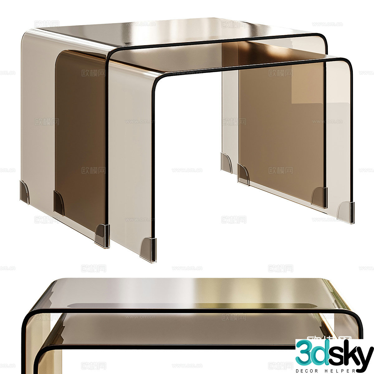Italian minimalist tempered glass Joan side 3D model