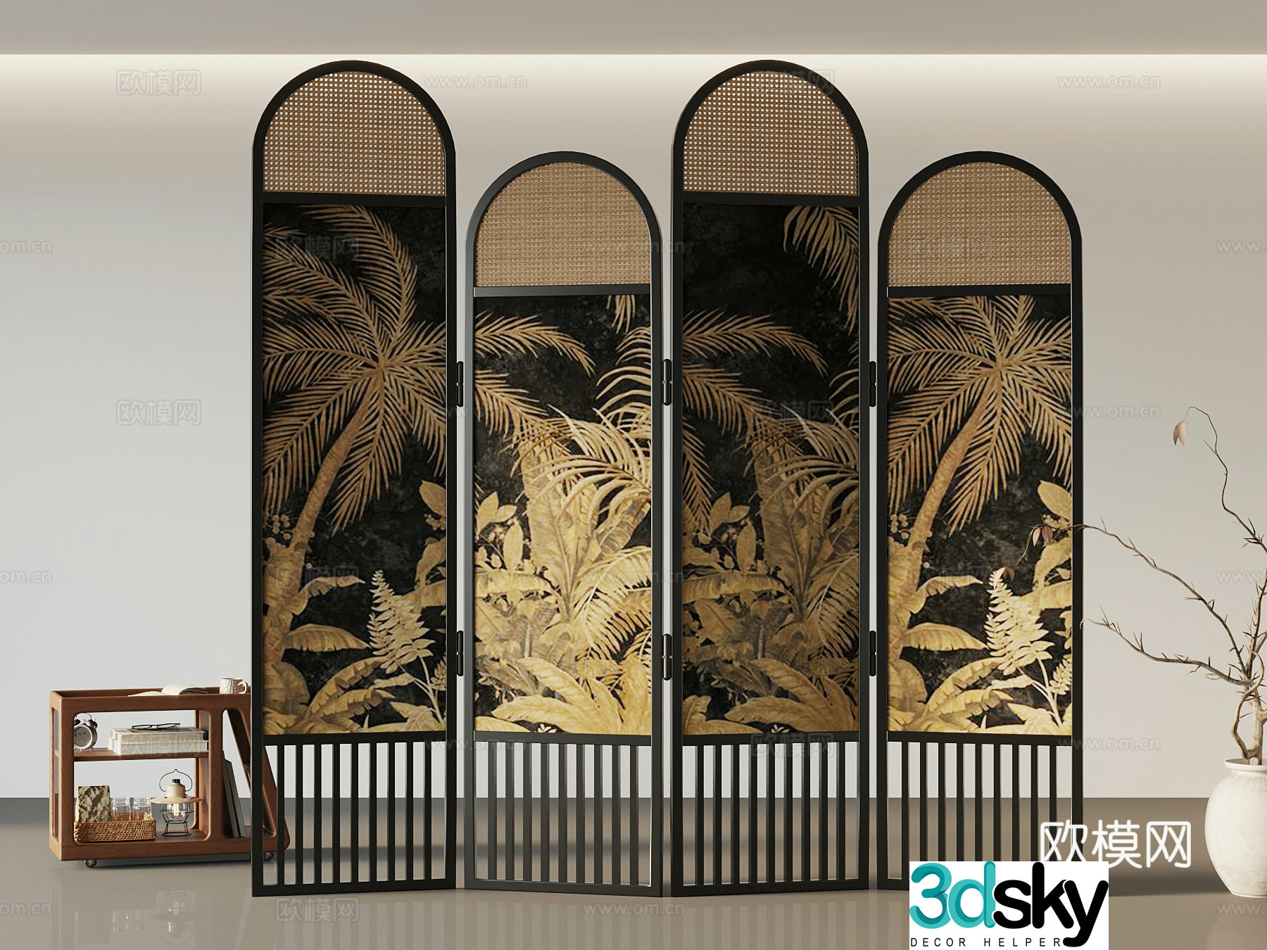 New Chinese-style screen partition Green plant 3D model