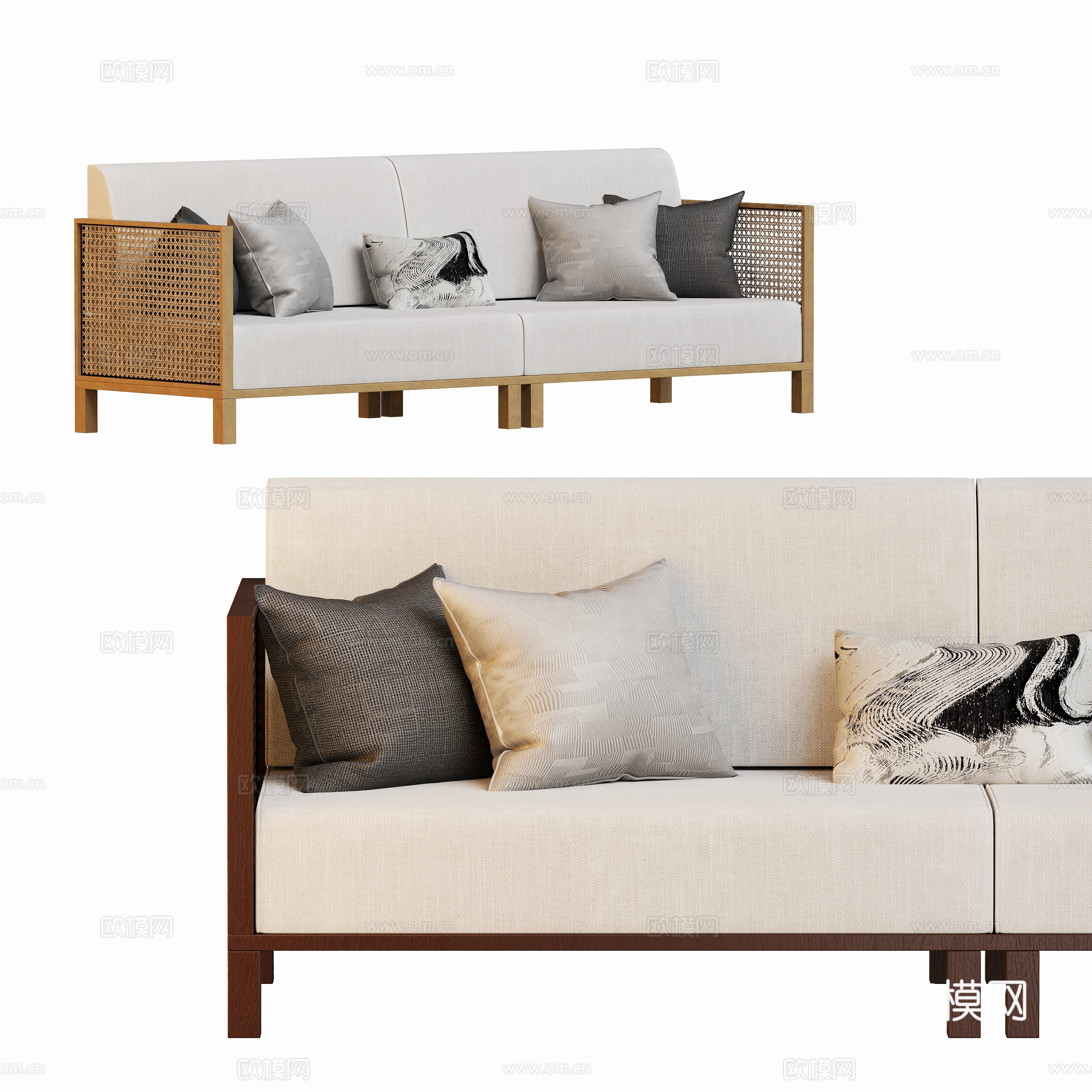 New Chinese style multiplayer straight-line sofa 3D model