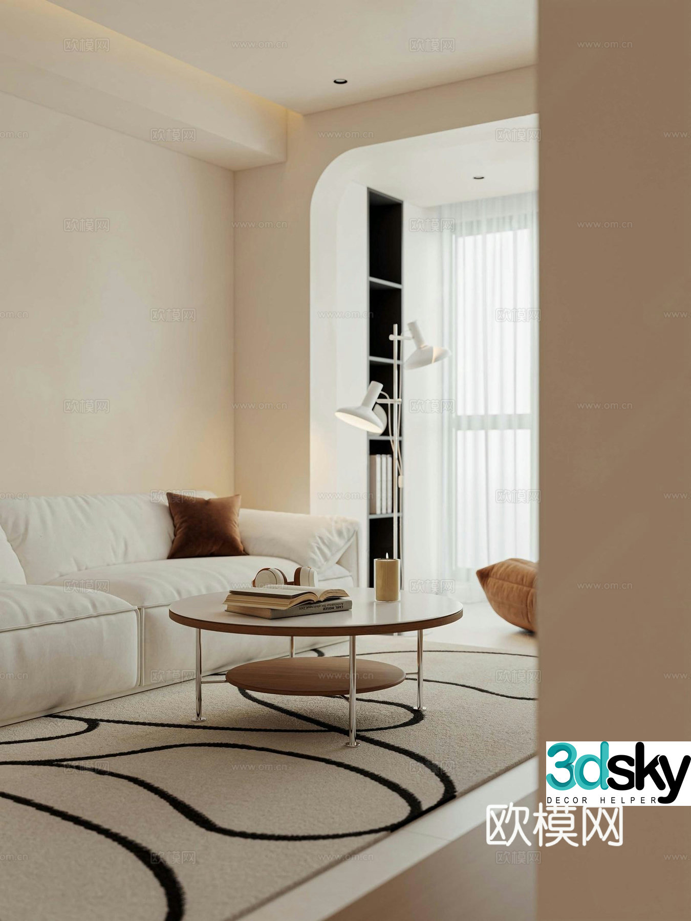 Creamy living room 3d model
