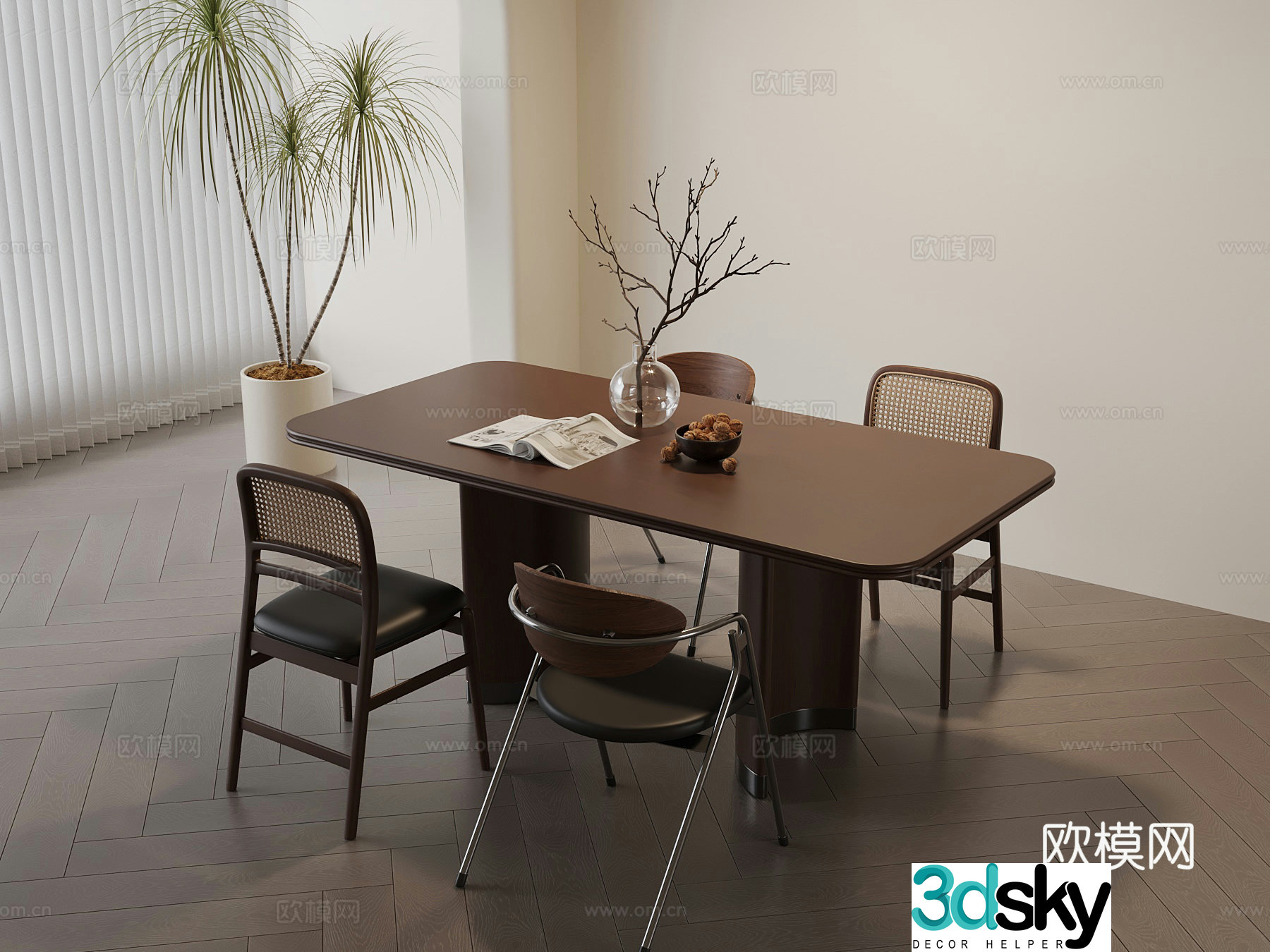 Medium style dining table and chair 3D model