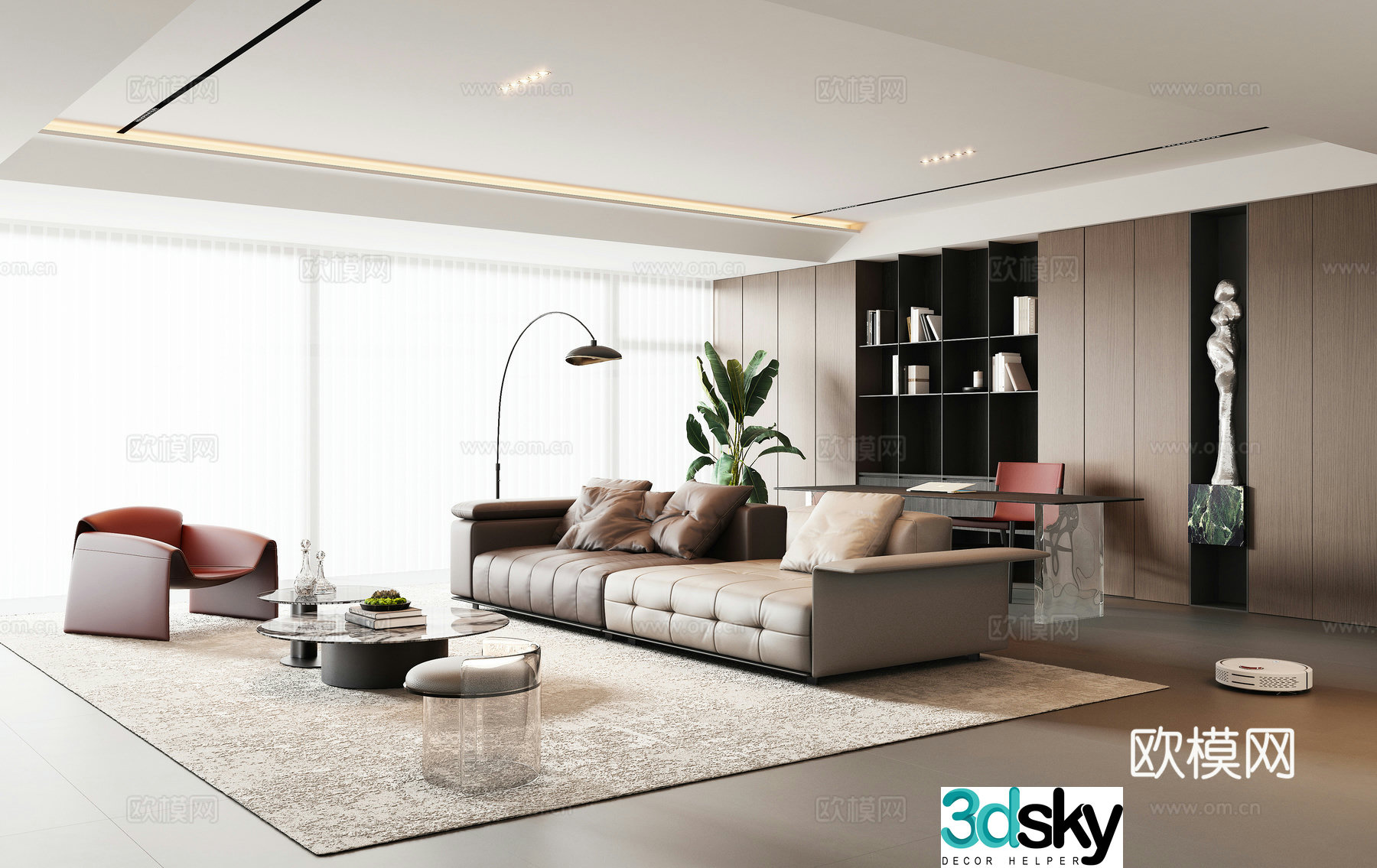 Modern Italian light luxury living room 3D model