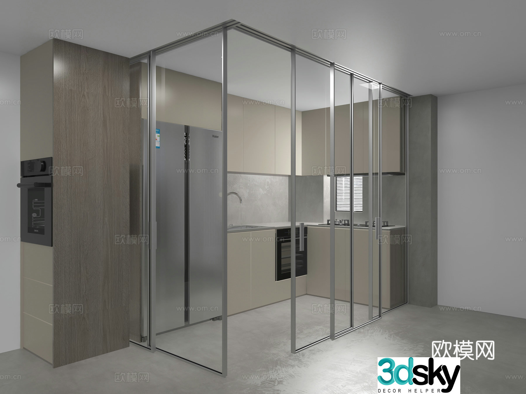 Kitchen porch sliding door cabinet 3d model