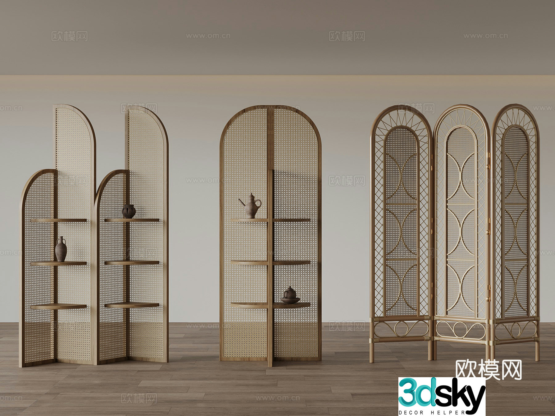 New Chinese-style screen rattan screen 3D model