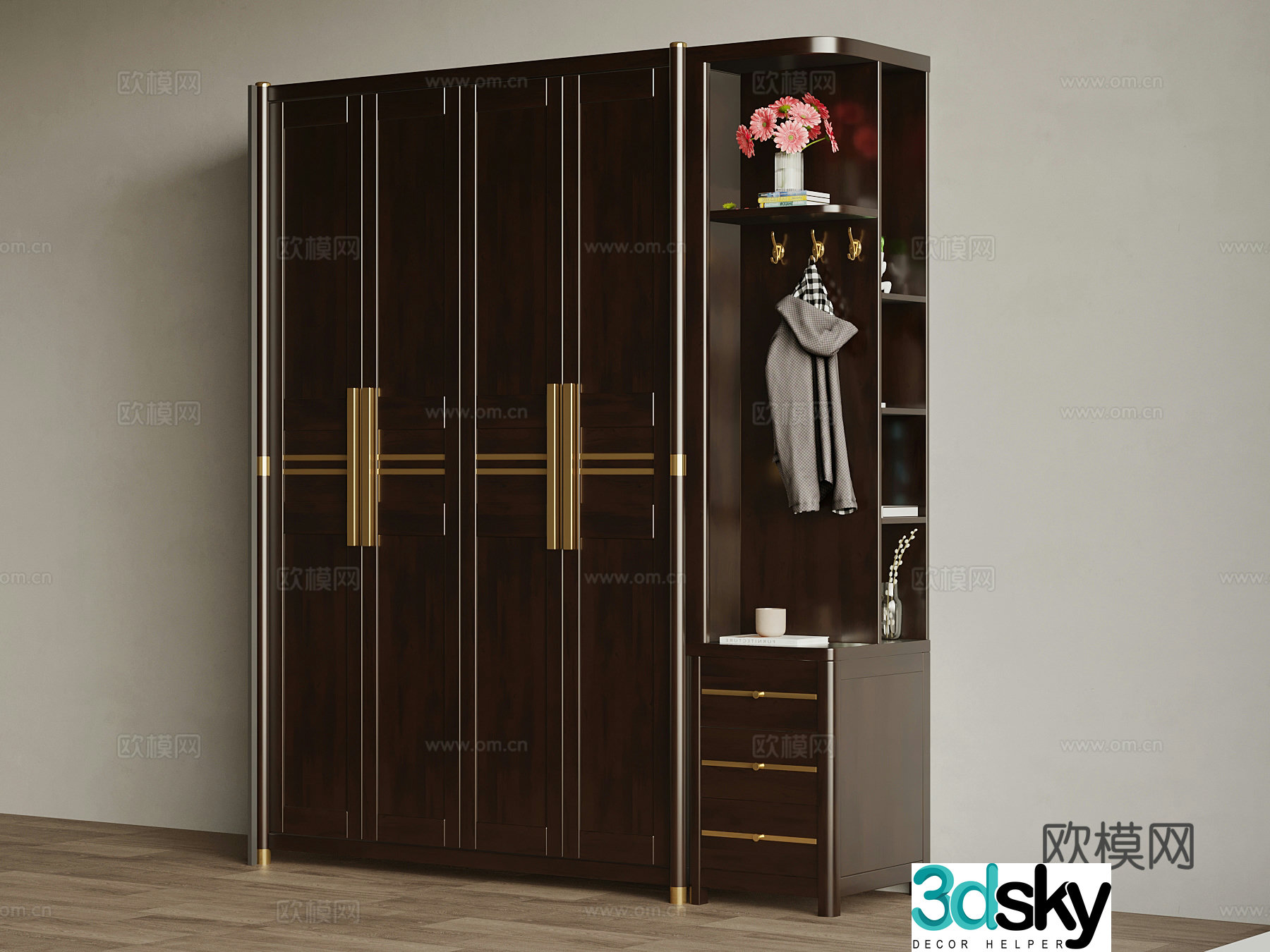 New Chinese style wardrobe 3D model