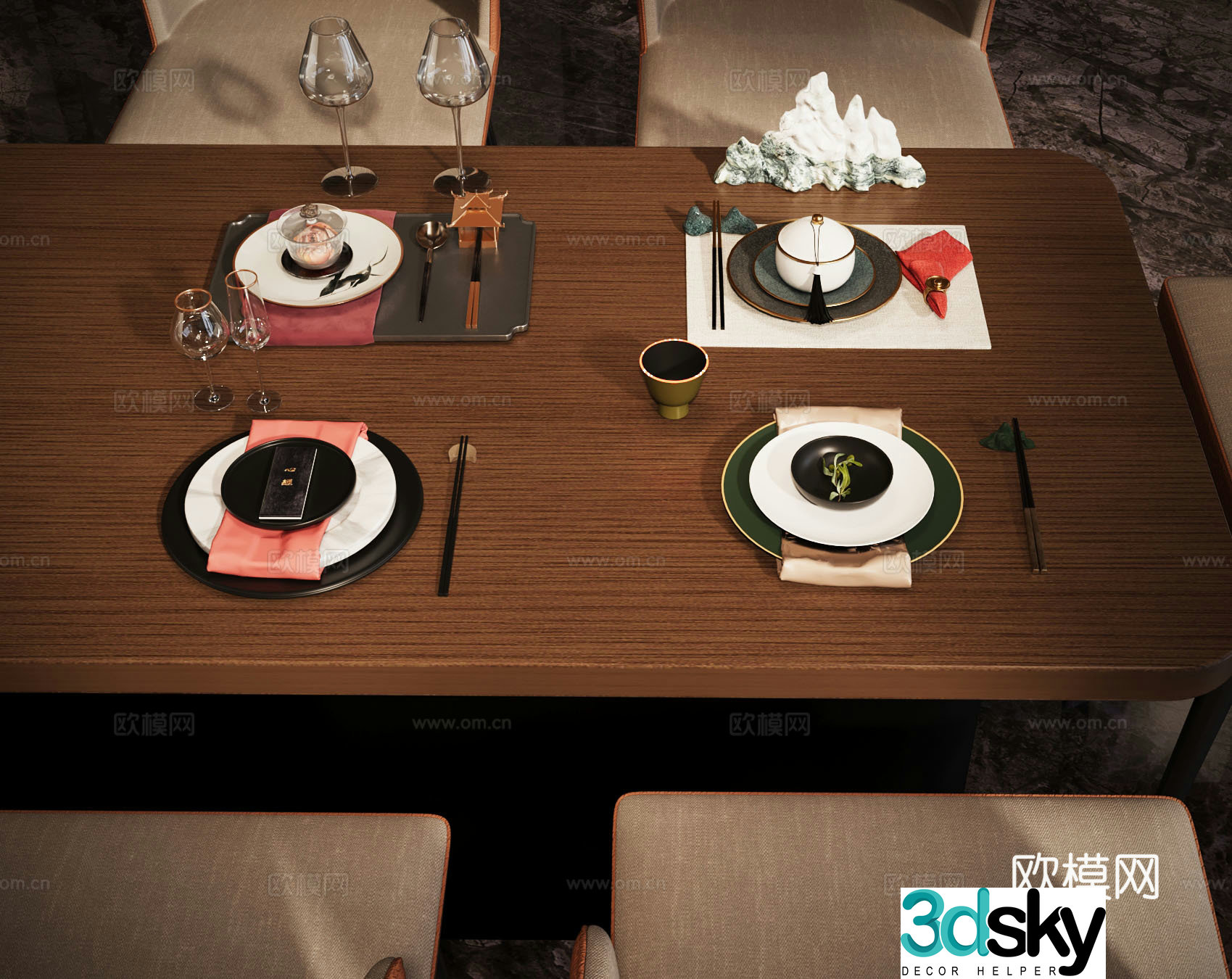 New Chinese tableware 3D model of dining plate