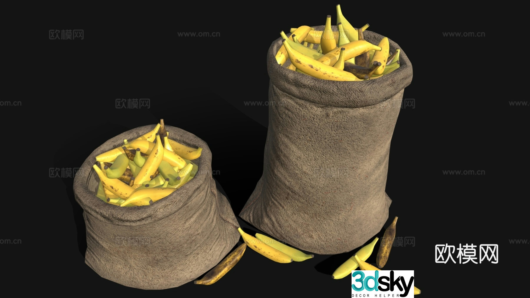 Fruit Bananas A bag of bananas A bunch of bananas 3d model