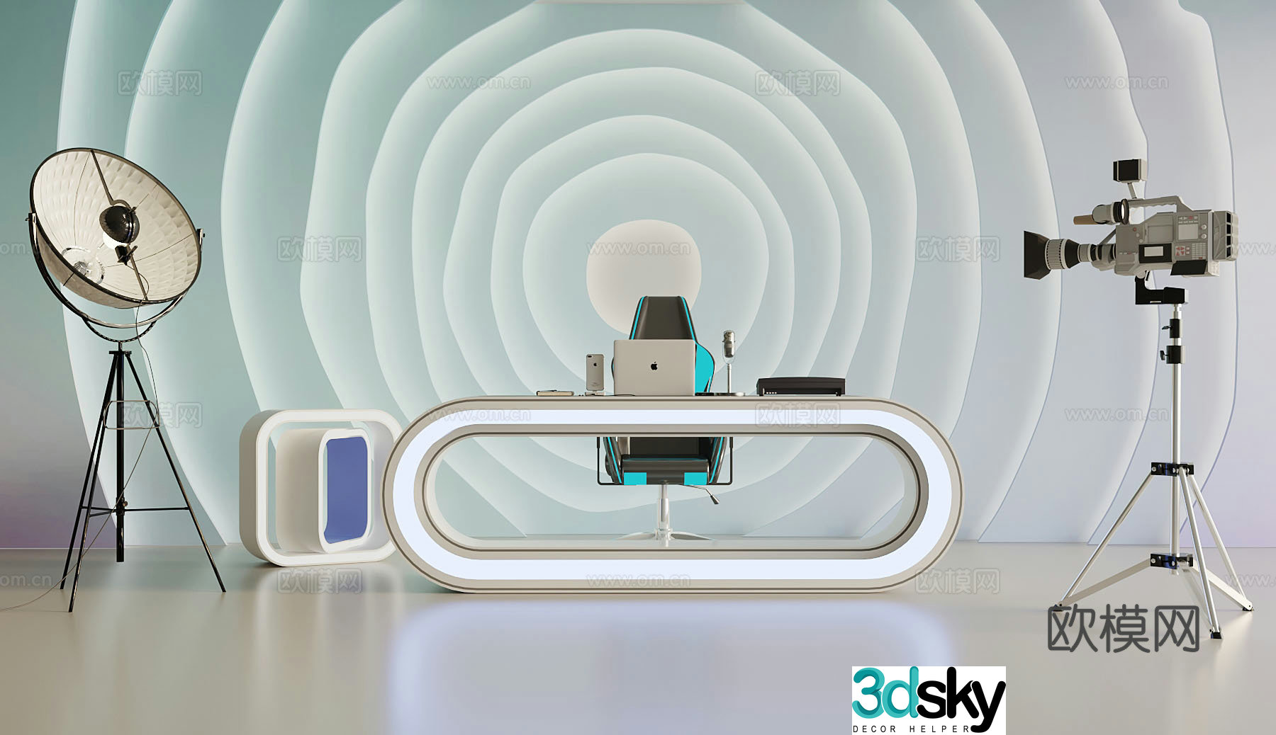 Modern live broadcast room Live equipment Fill light Camera 3d model
