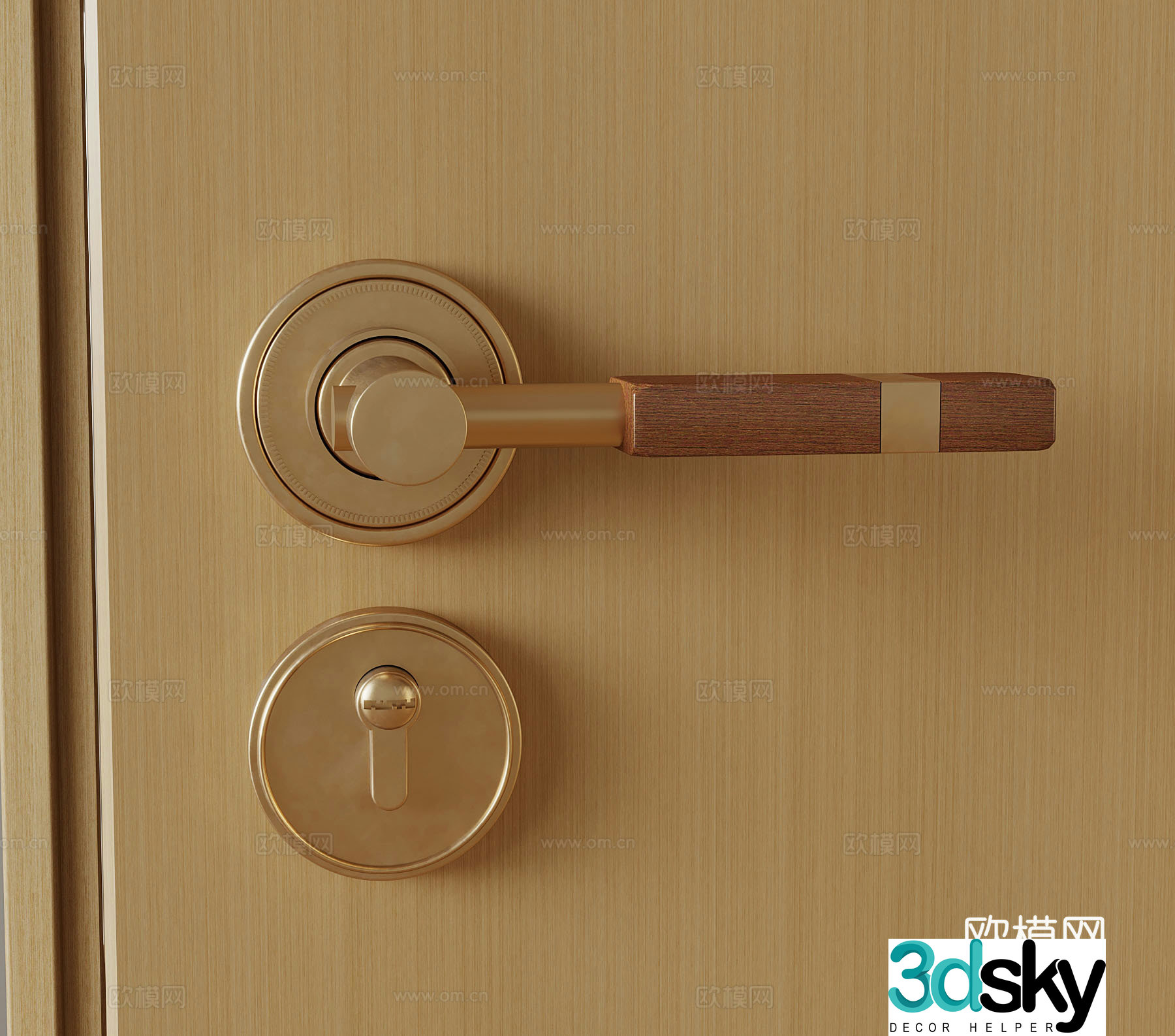 Modern medieval door lock handle 3D model