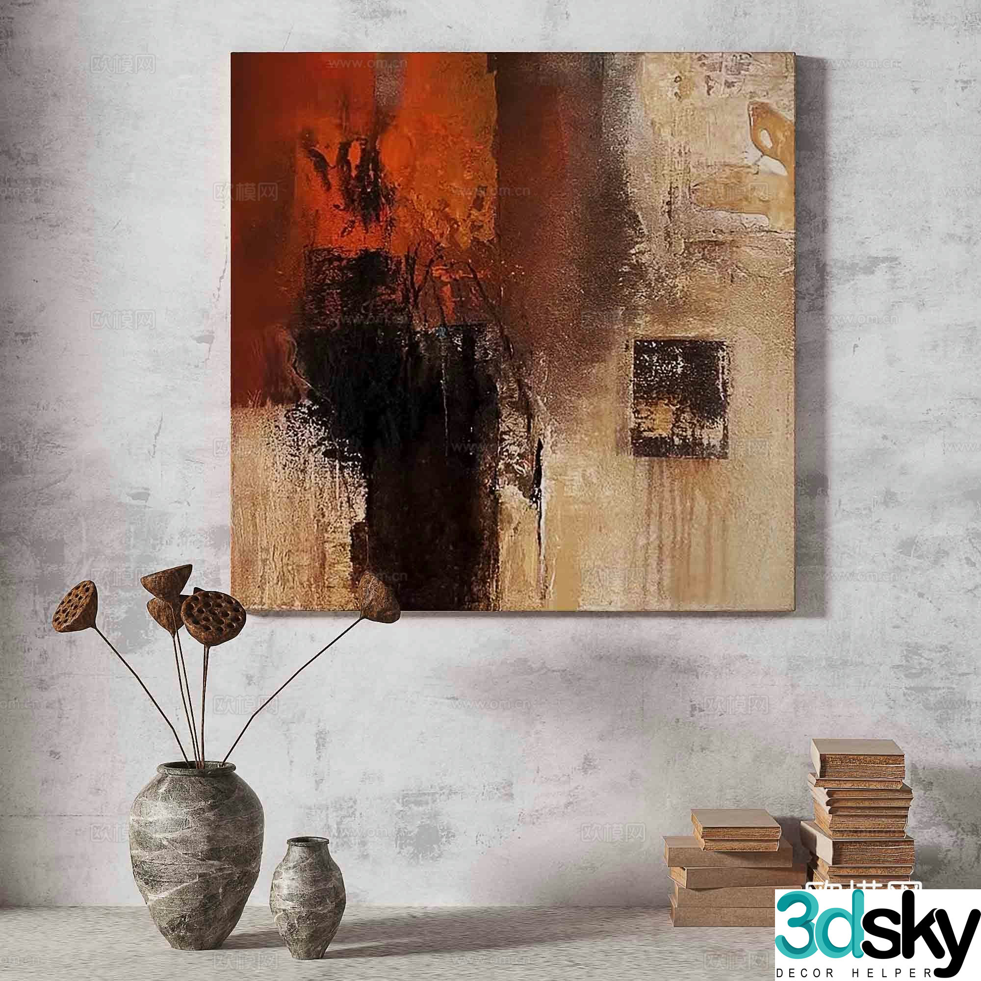 Wabisa retro texture abstract decorative painting 3d model