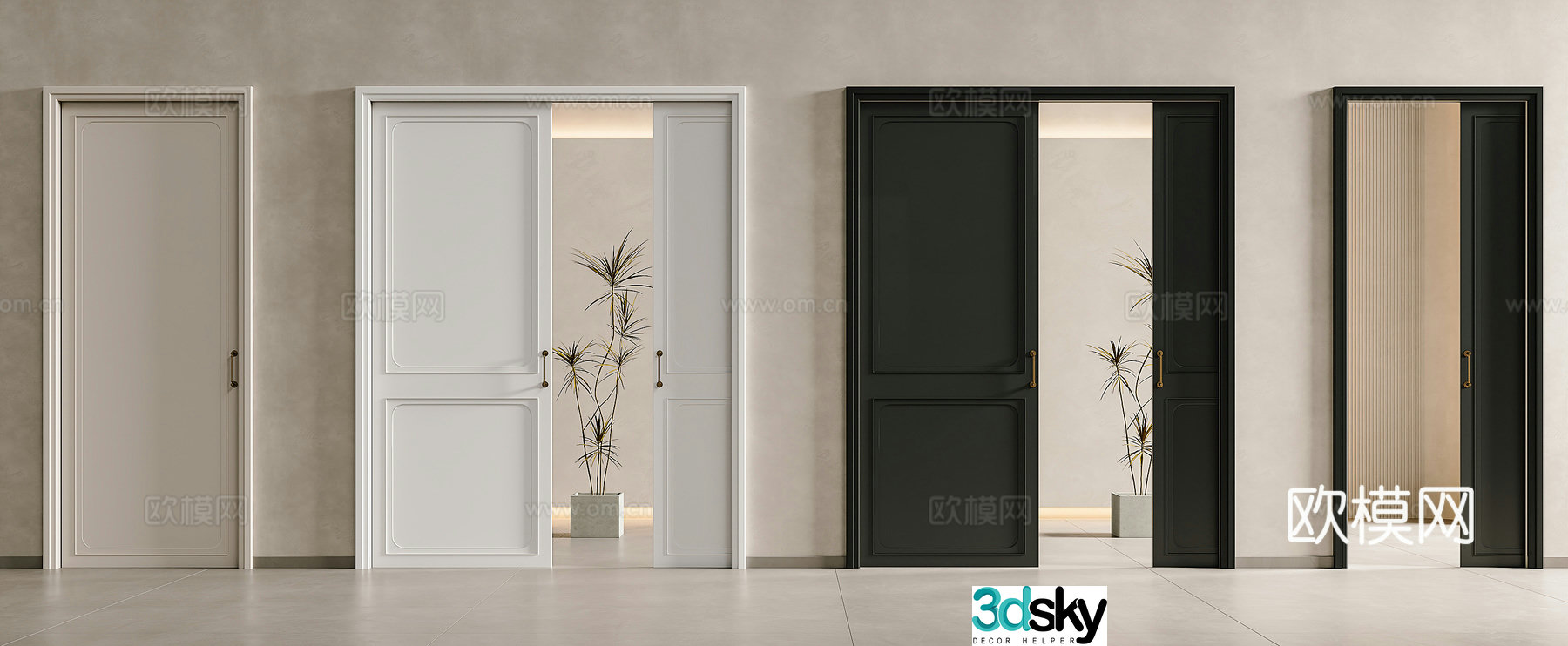 French sliding doors Pocket doors Ghost doors Trackless sliding doors Invisible track doors Sliding doors 3D model