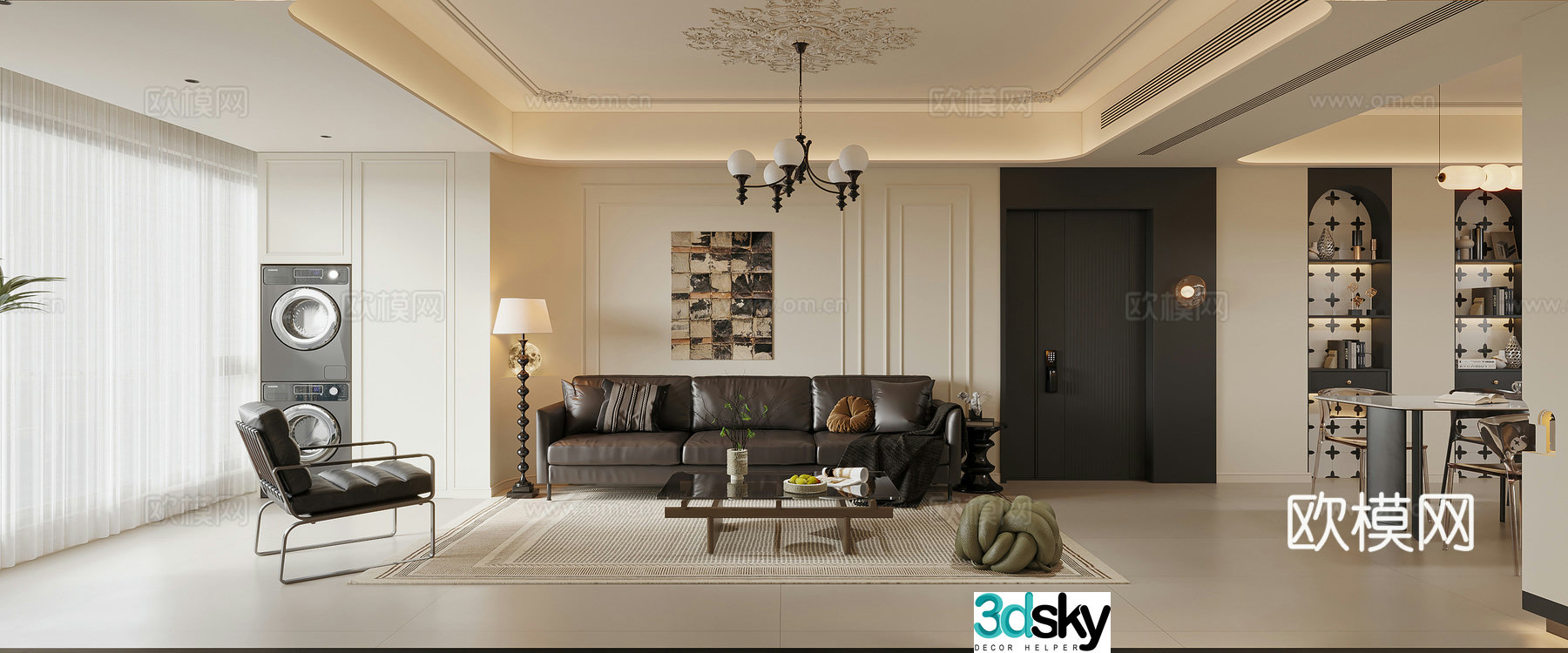 Modern French living room 3d model