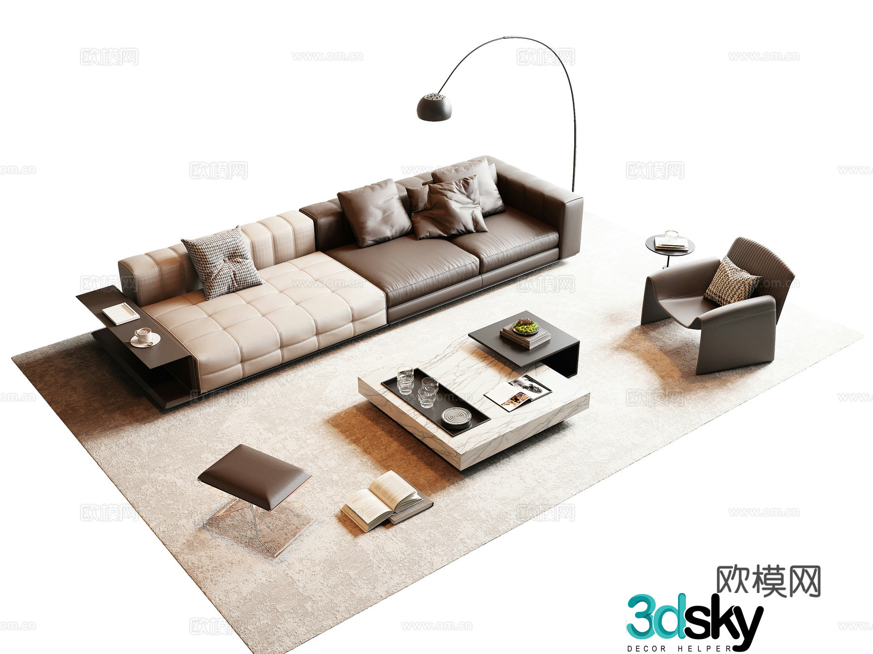 Modern Italian sofa coffee table combination 3D model