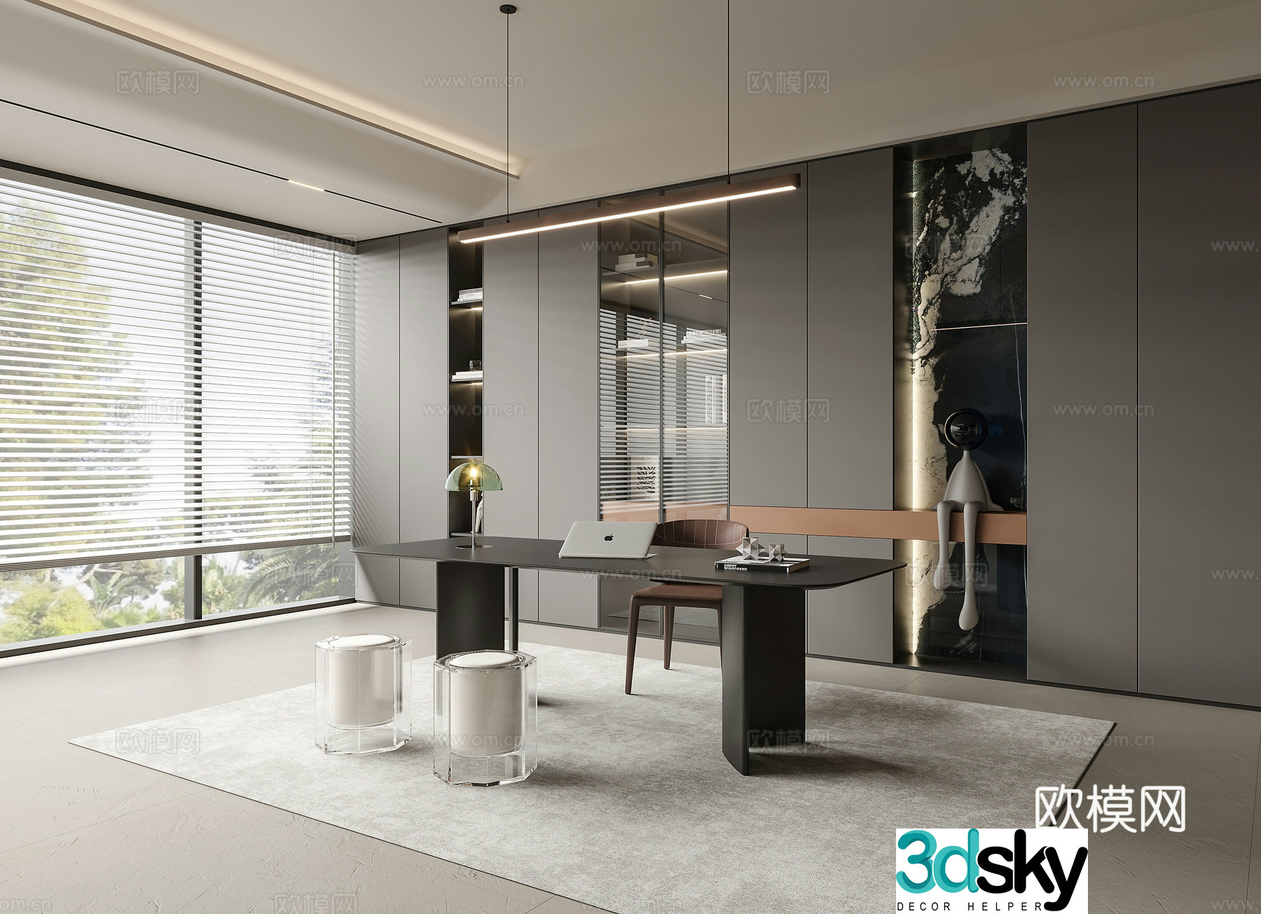 Modern light luxury study room 3D model