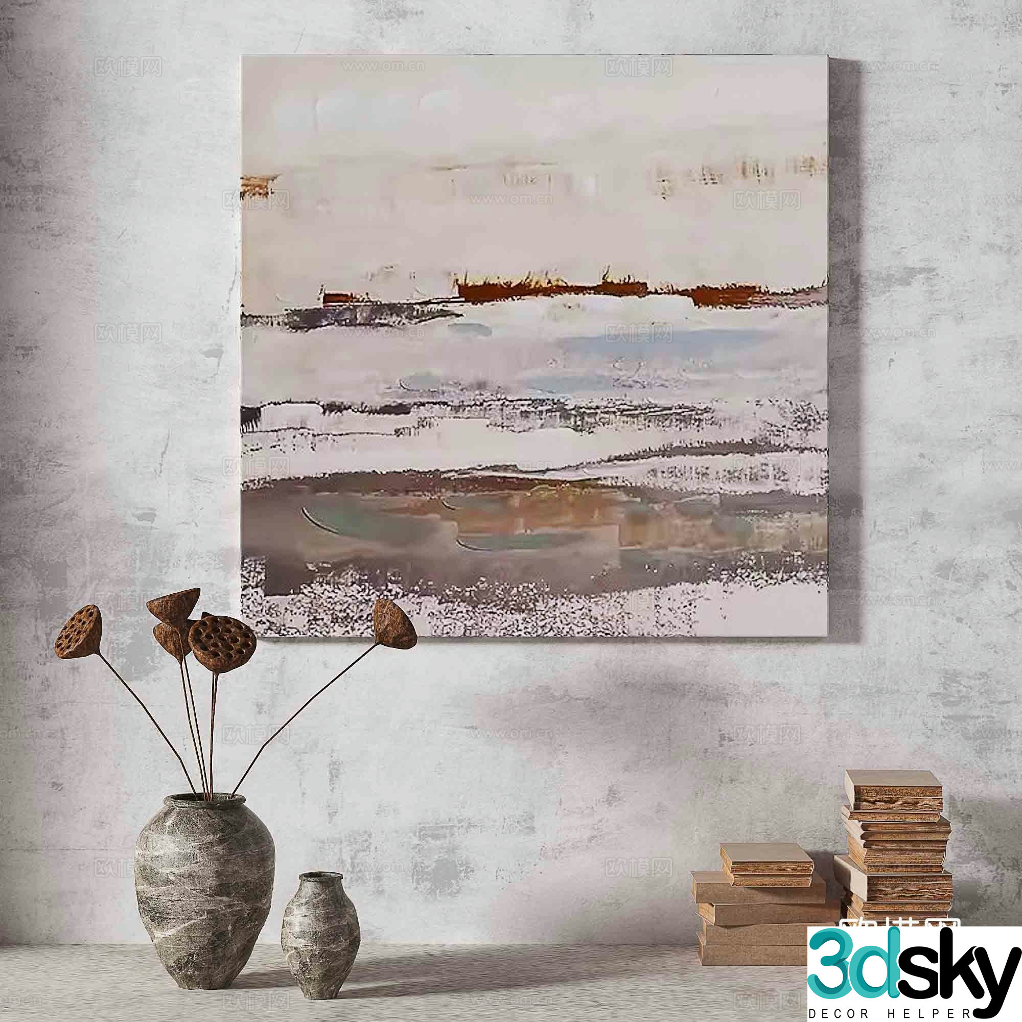Wabisa retro texture abstract decorative painting 3d model
