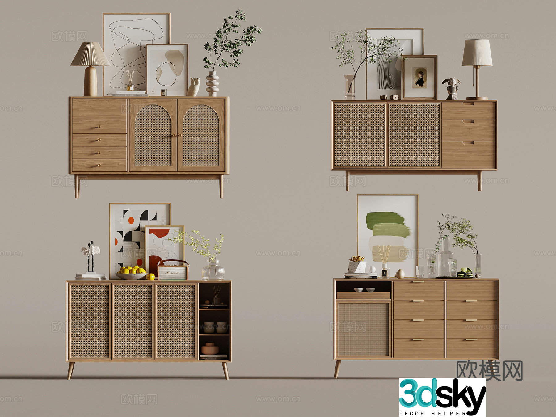 New Chinese style porch cabinet woven porch cabinet 3D model