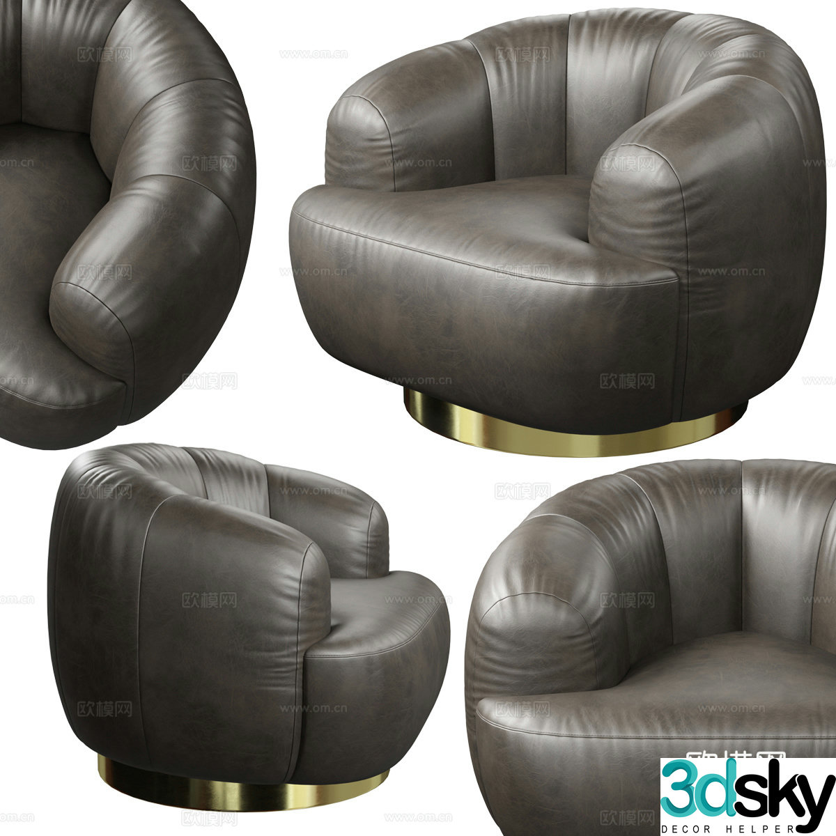 Modern leather casual sofa 3d model