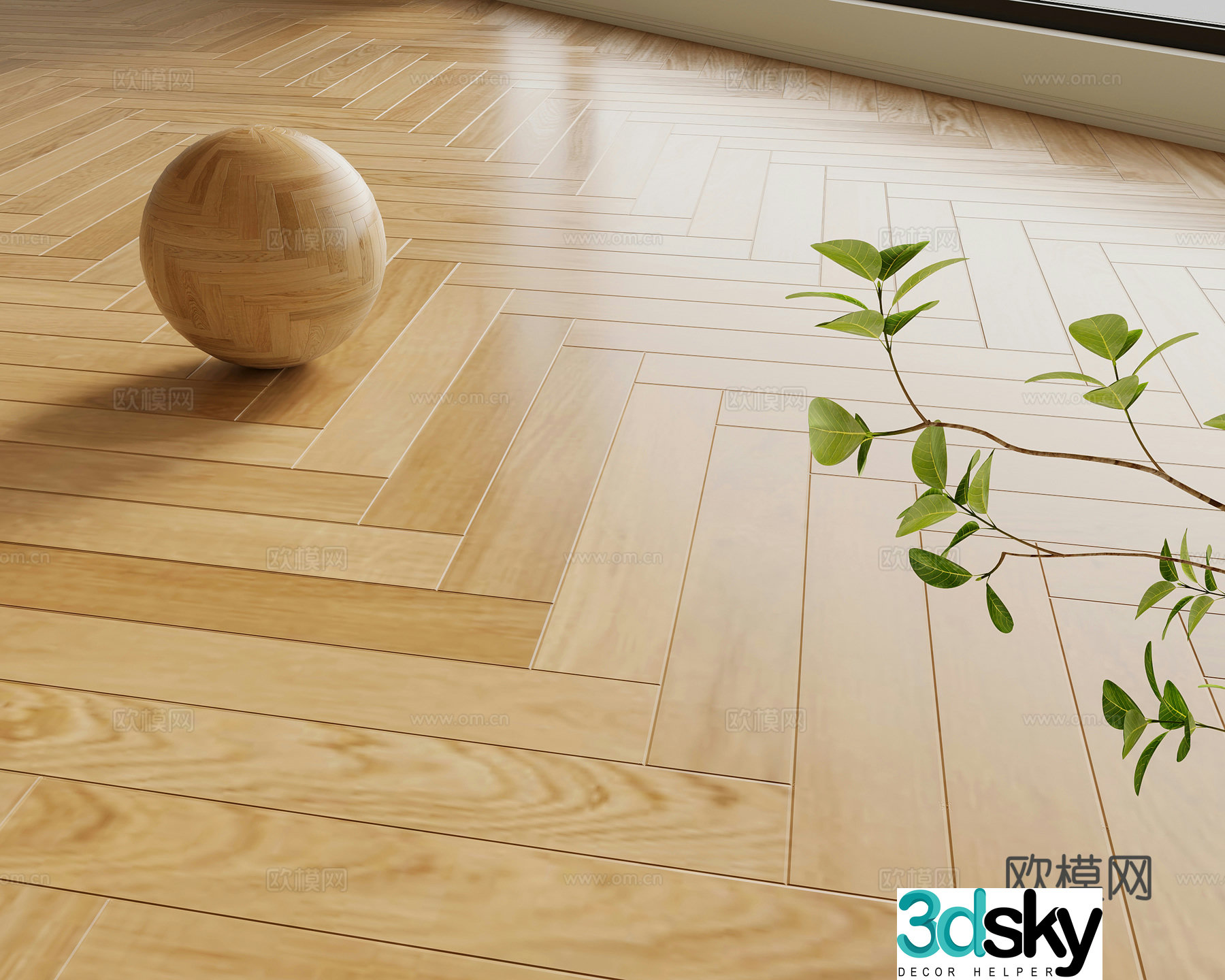 Modern wooden floor Herringbone wooden floor 3d model