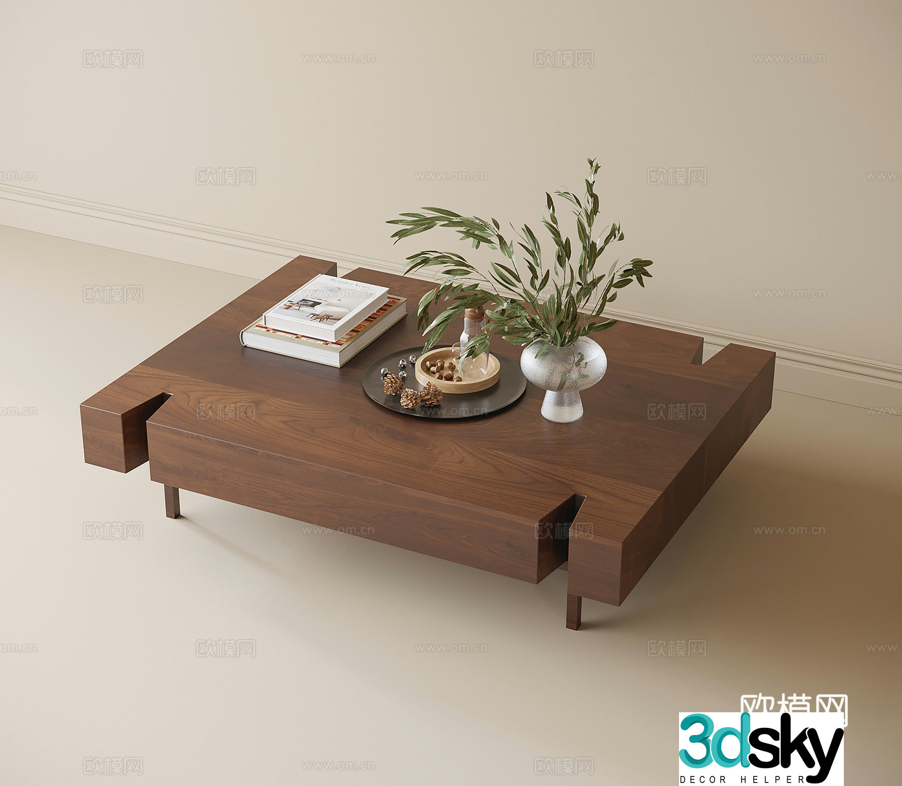 Modern solid wood coffee table coffee table ornament 3D model