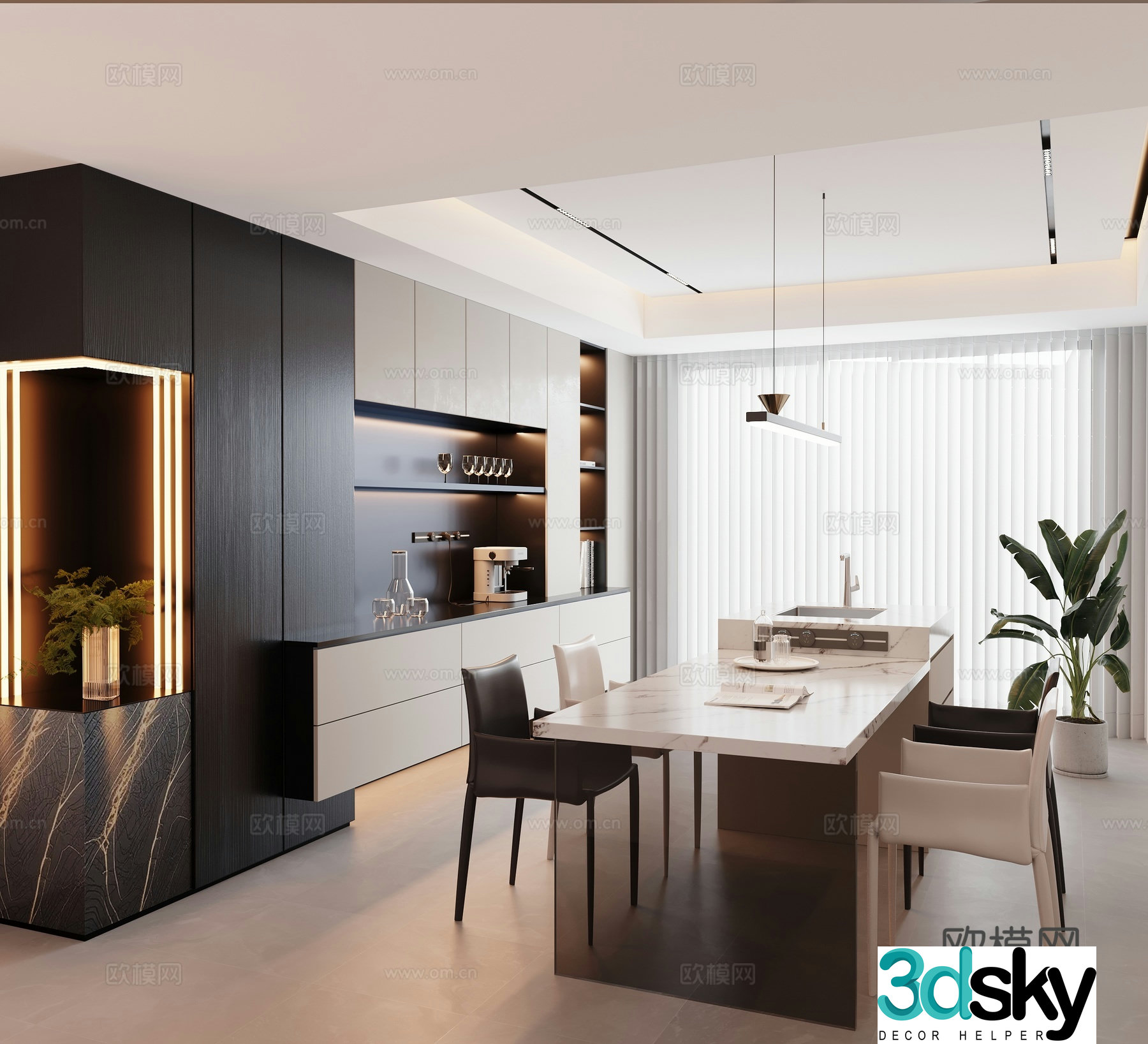 Modern Italian restaurant sideboard dining table and chair combination 3D model