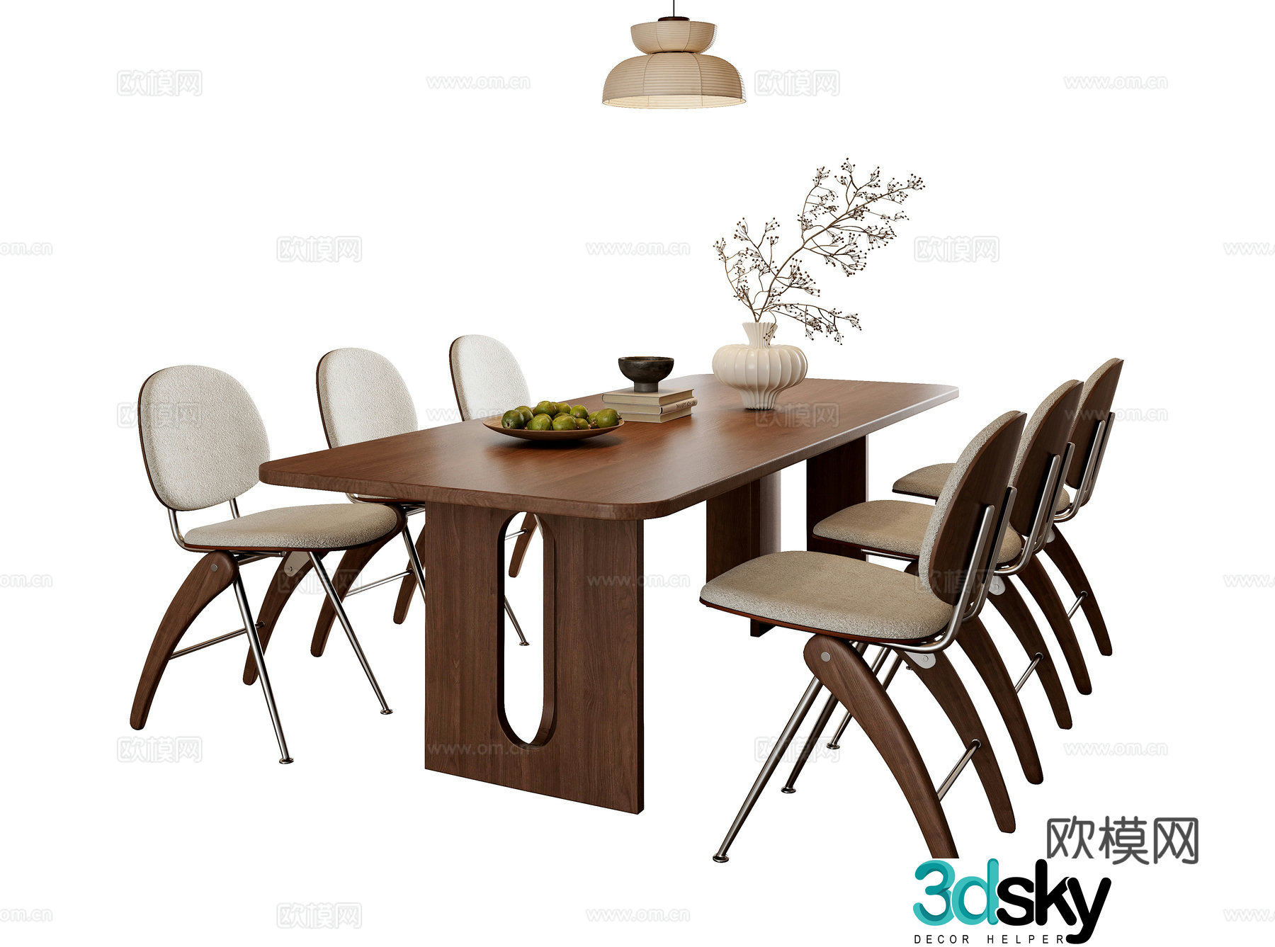 Medium style dining table and chair combination 3D model