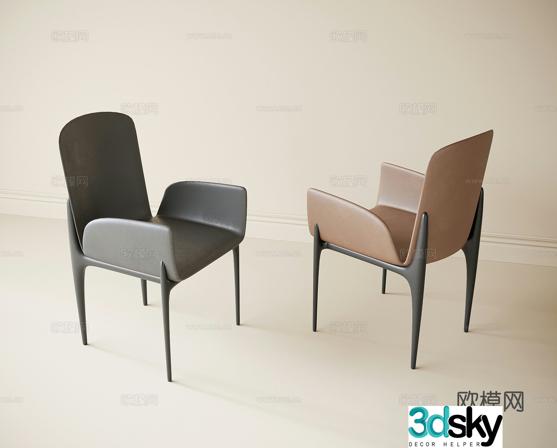 Modern single chair dining chair 3d model