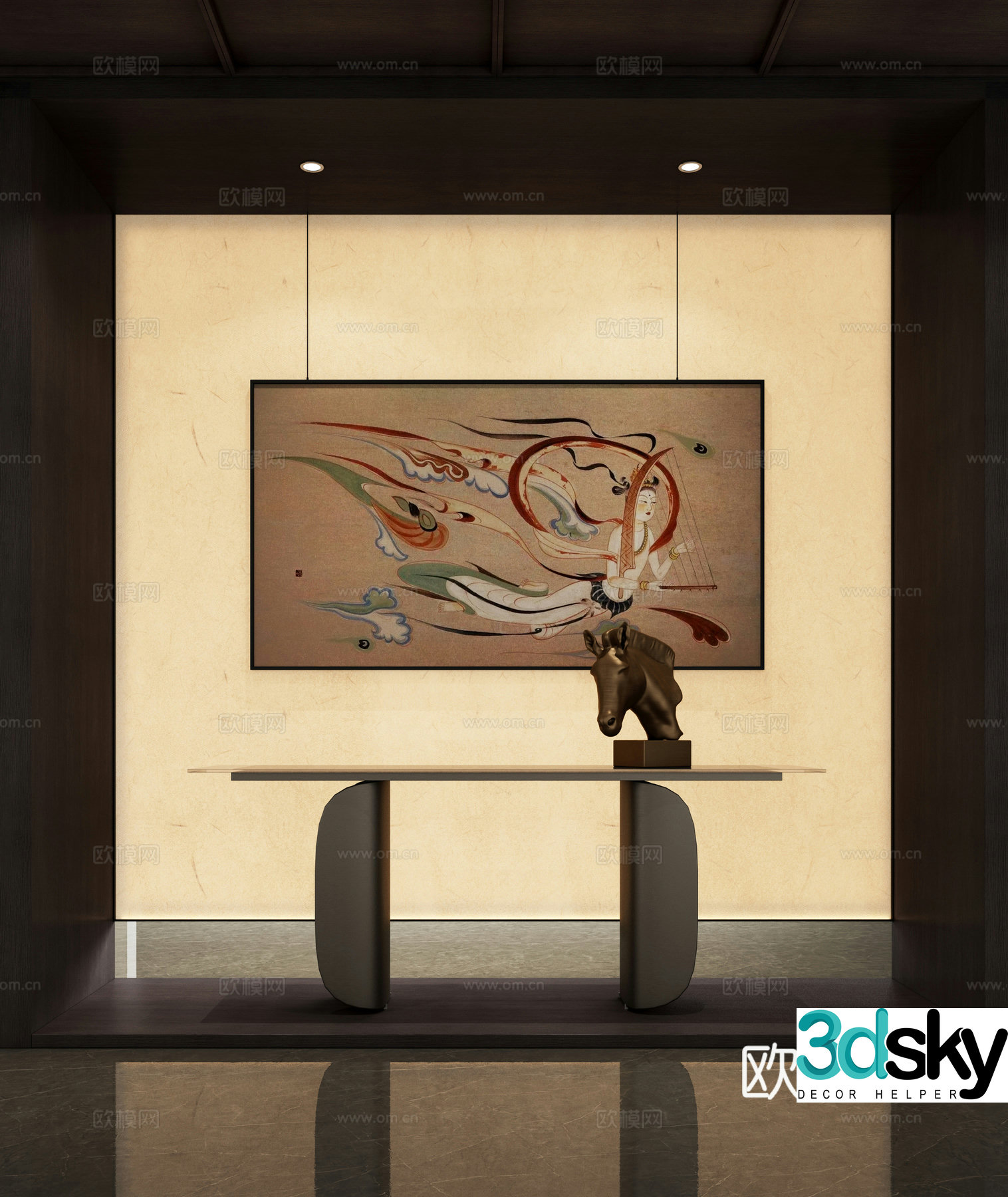 Modern light luxury entrance hall entrance hall entrance table end viewing platform 3D model