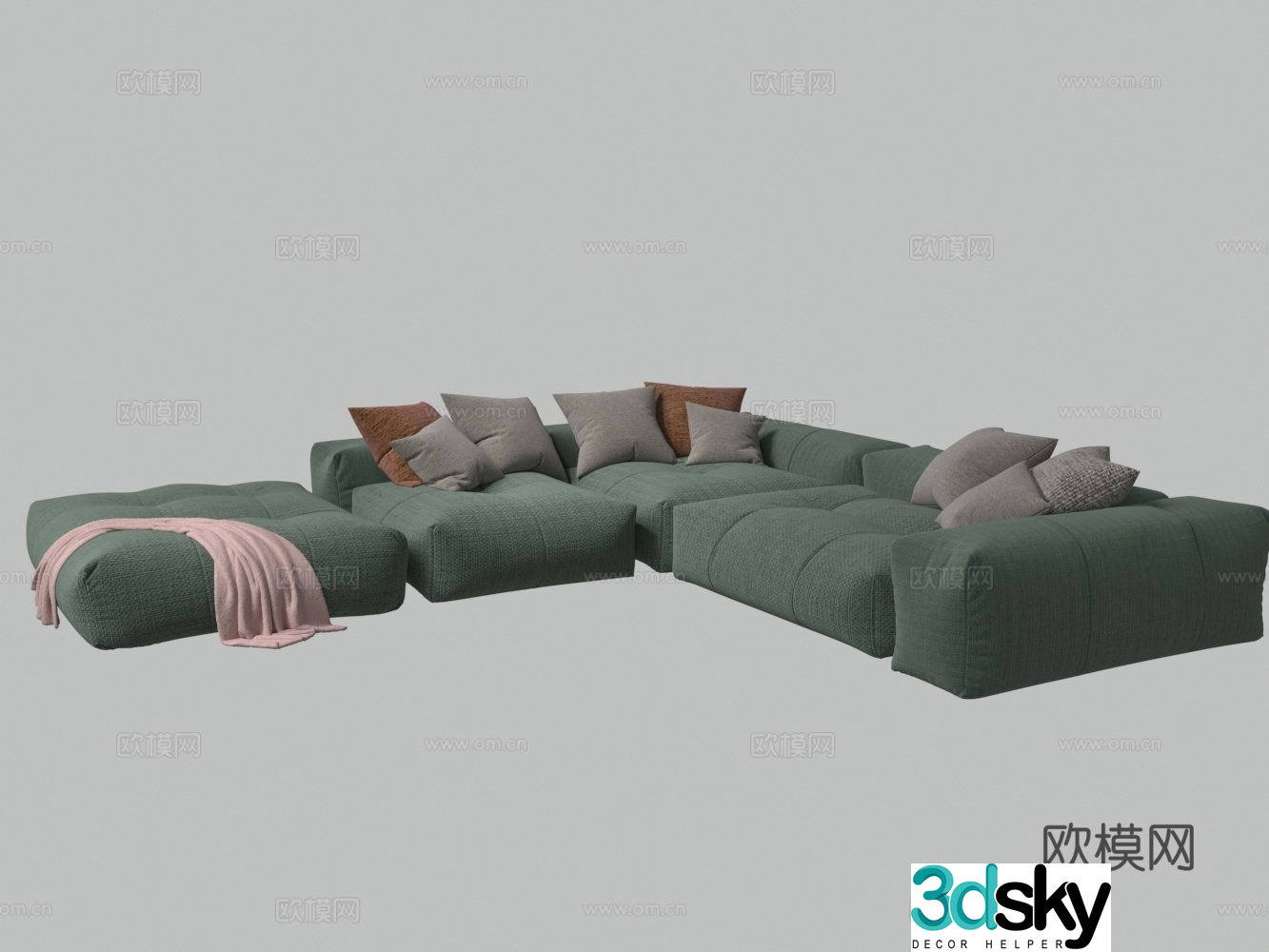 Modern fabric L-shaped multi-person casual sofa 3D model