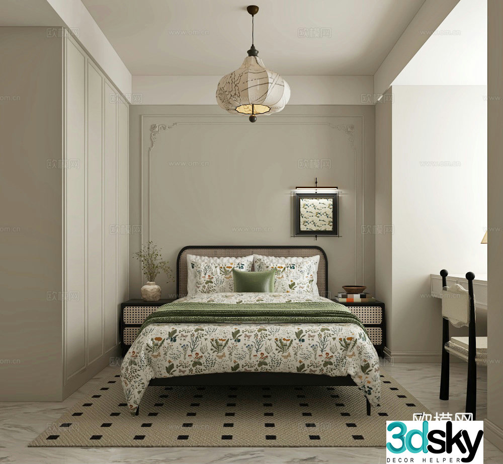 French simple bedroom second bedroom 3D model