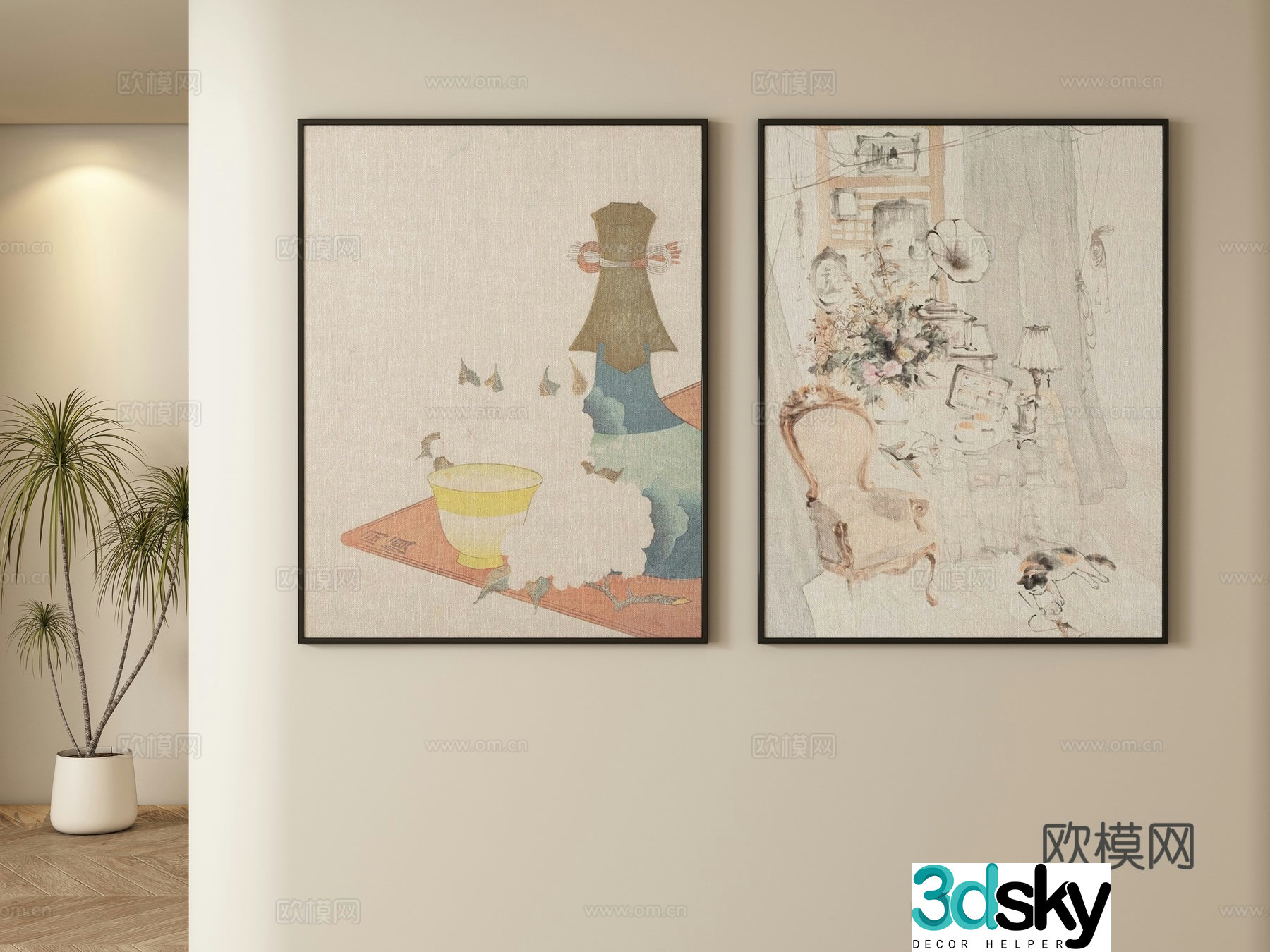Modern abstract decorative painting hanging painting 3d model