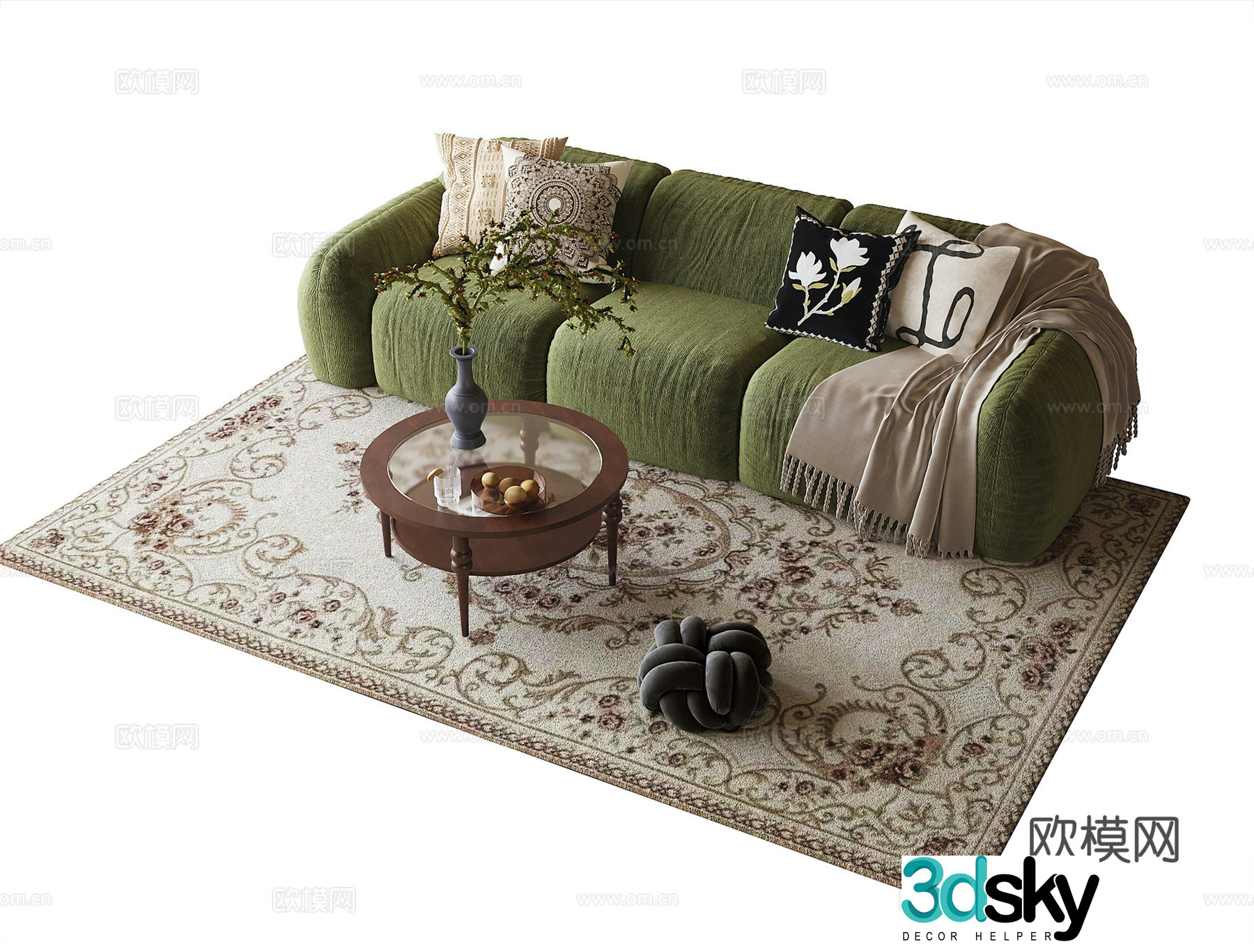 French sofa coffee table combination carpet 3D model