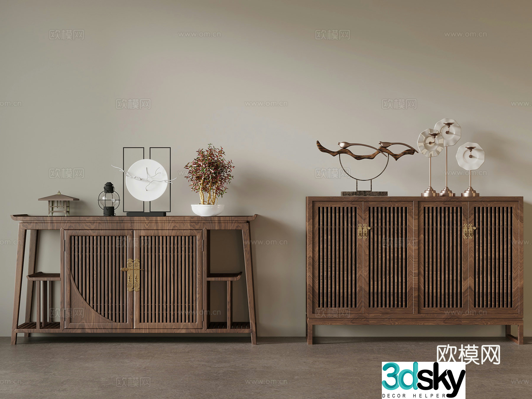 New Chinese style entrance cabinet side cabinet 3D model