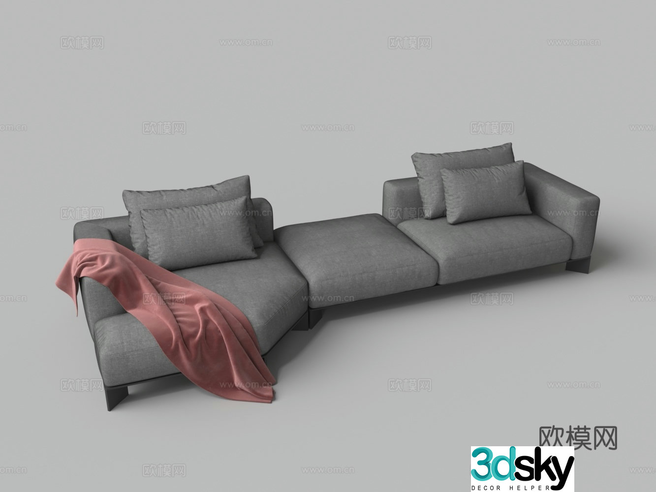 Modern L-shaped fabric multi-person sofa 3D model