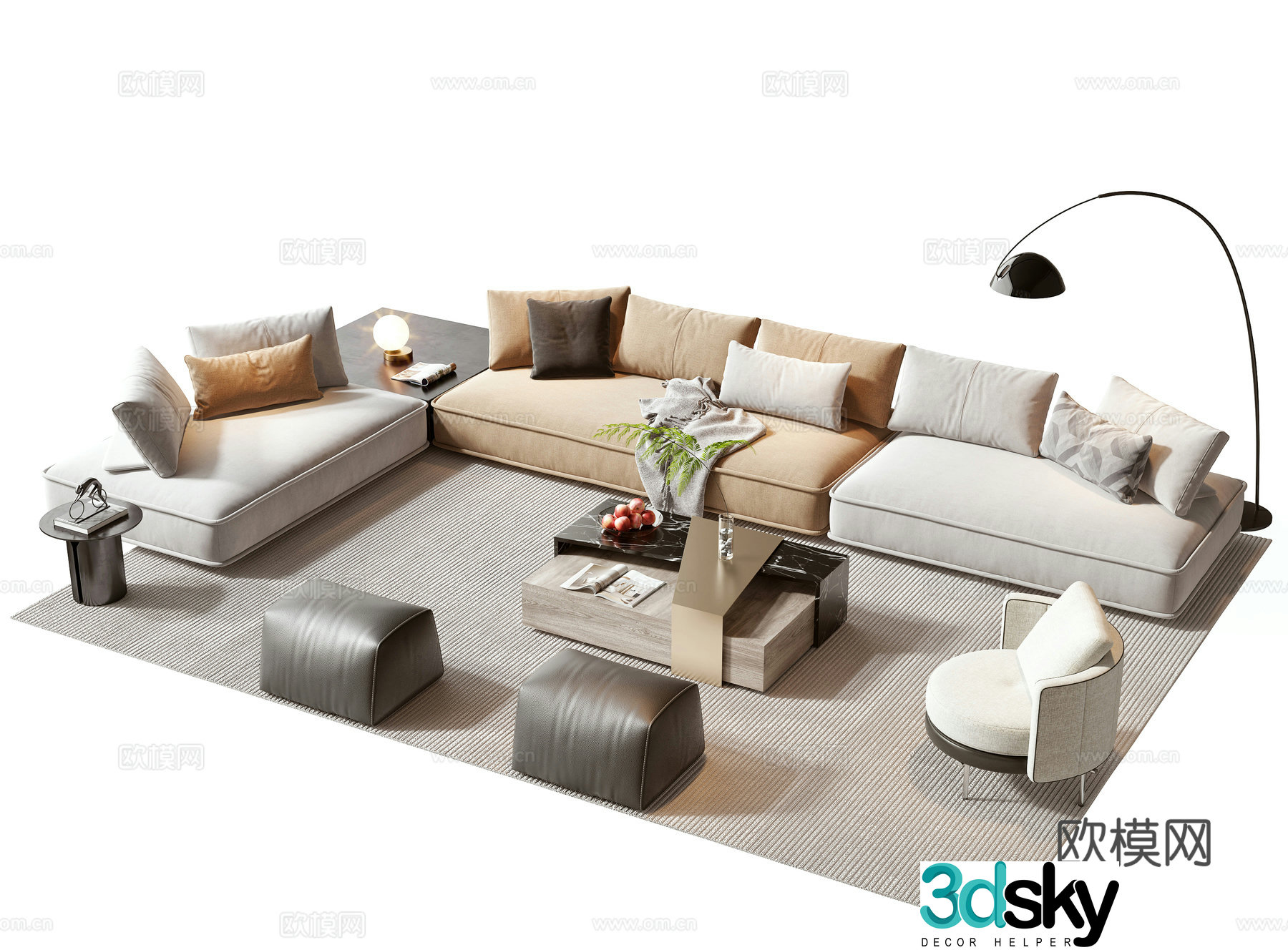 Minotti modern sofa coffee table combination 3D model
