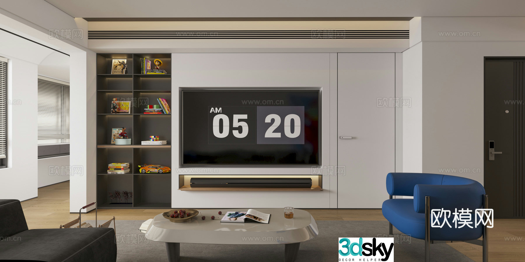 Modern minimalist retro living and dining room 3d model